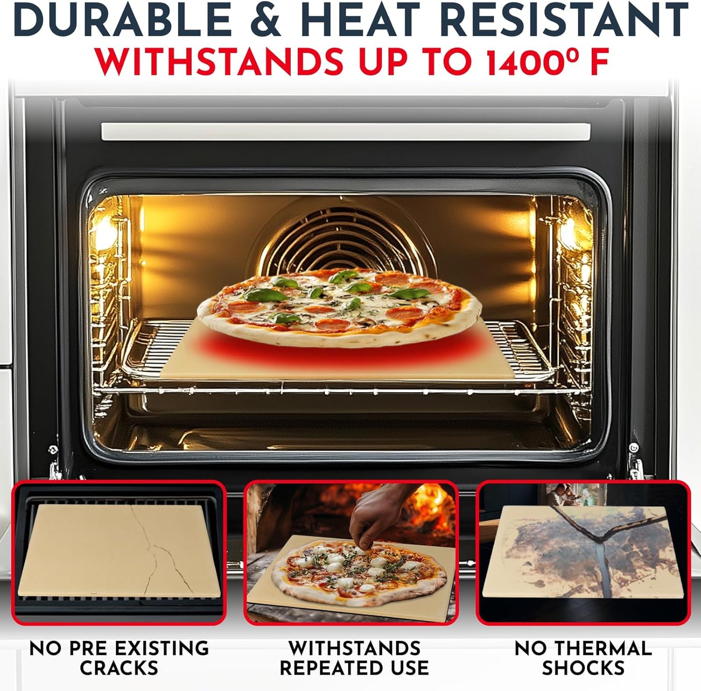 Crack-Resistant, Easy-to-Clean Pizza Stone for Oven Set – 15 x 12 inch Pizza Stone for Grill, Even Heating for Perfect Crispy Crusts! Pizza Making Accessories
