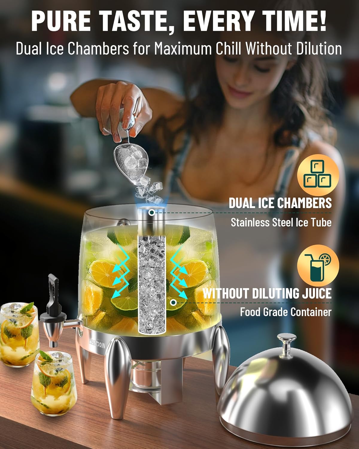 WantJoin Beverage Dispenser With Stand - 3.2 Gallon Drink Dispenser With Ice Core & Fuel Holder, Leakproof Spigot, Visible Container, Drink Dispenser For Cold & Hot Drink Parties Gathering Cafeteria