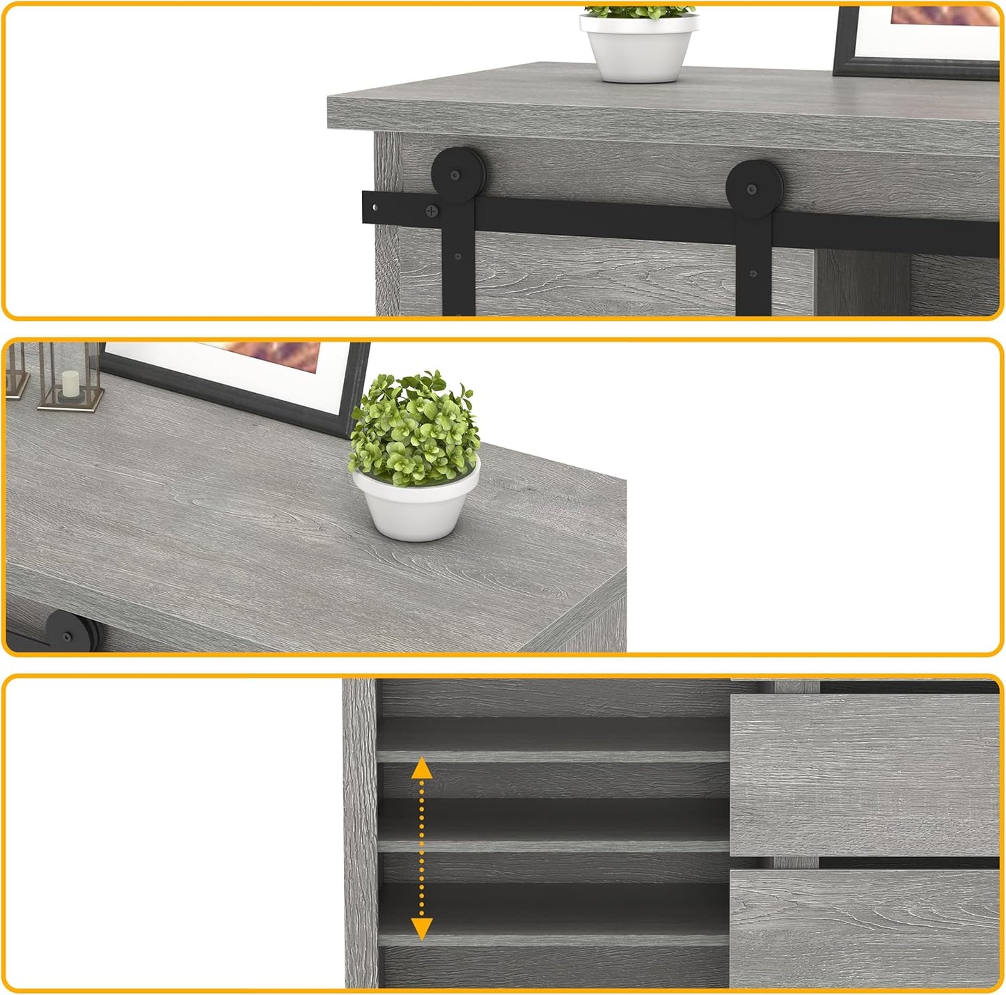 NSdirect Sideboard Coffee Bar Cabinet,Modern Farmhouse Buffet Station Sliding Barn Door Storage Credenza Console with Slat and Shelf Entryway Storage Cabinet Kitchen Dining Living Room, White