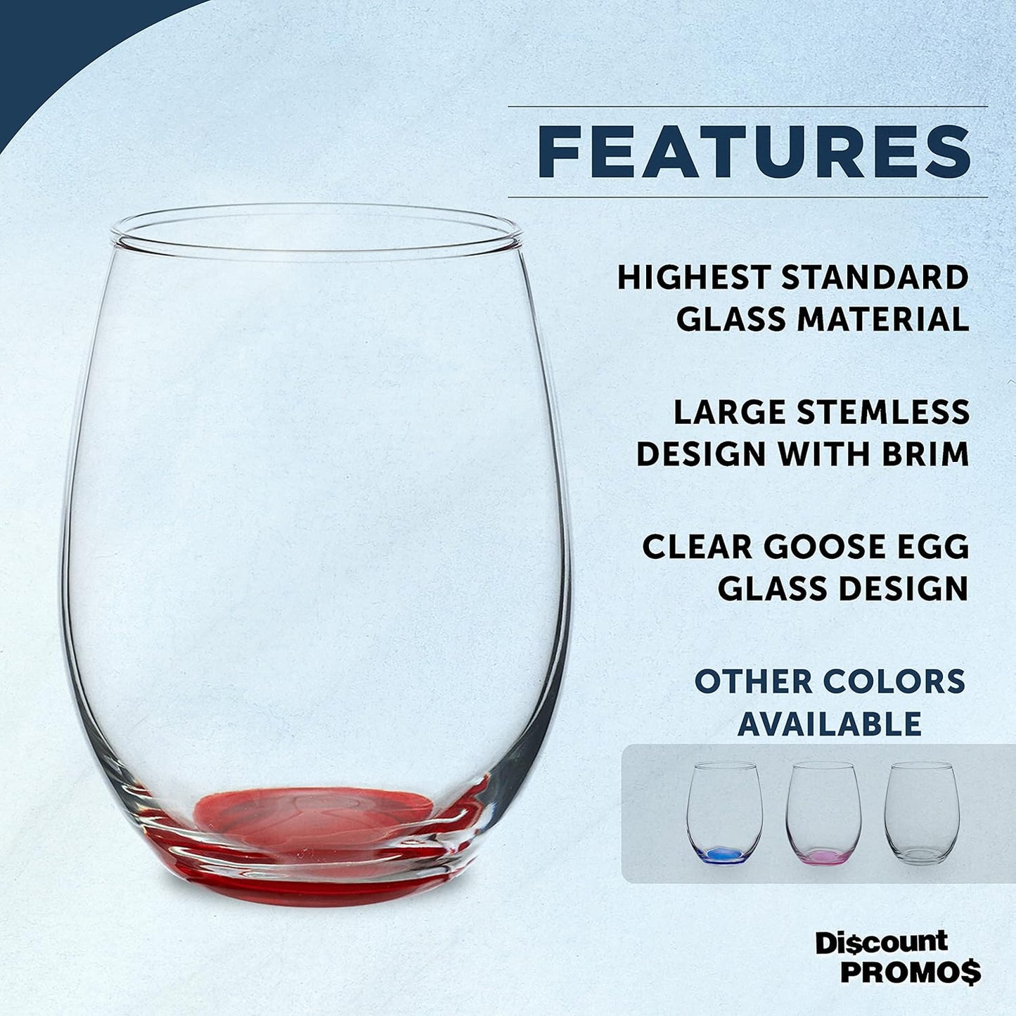 DISCOUNT PROMOS Stemless Wine Glasses in Bulk by ARC Perfection, 15 oz, 10 Pack, Red or White Wine Glass Set, Red