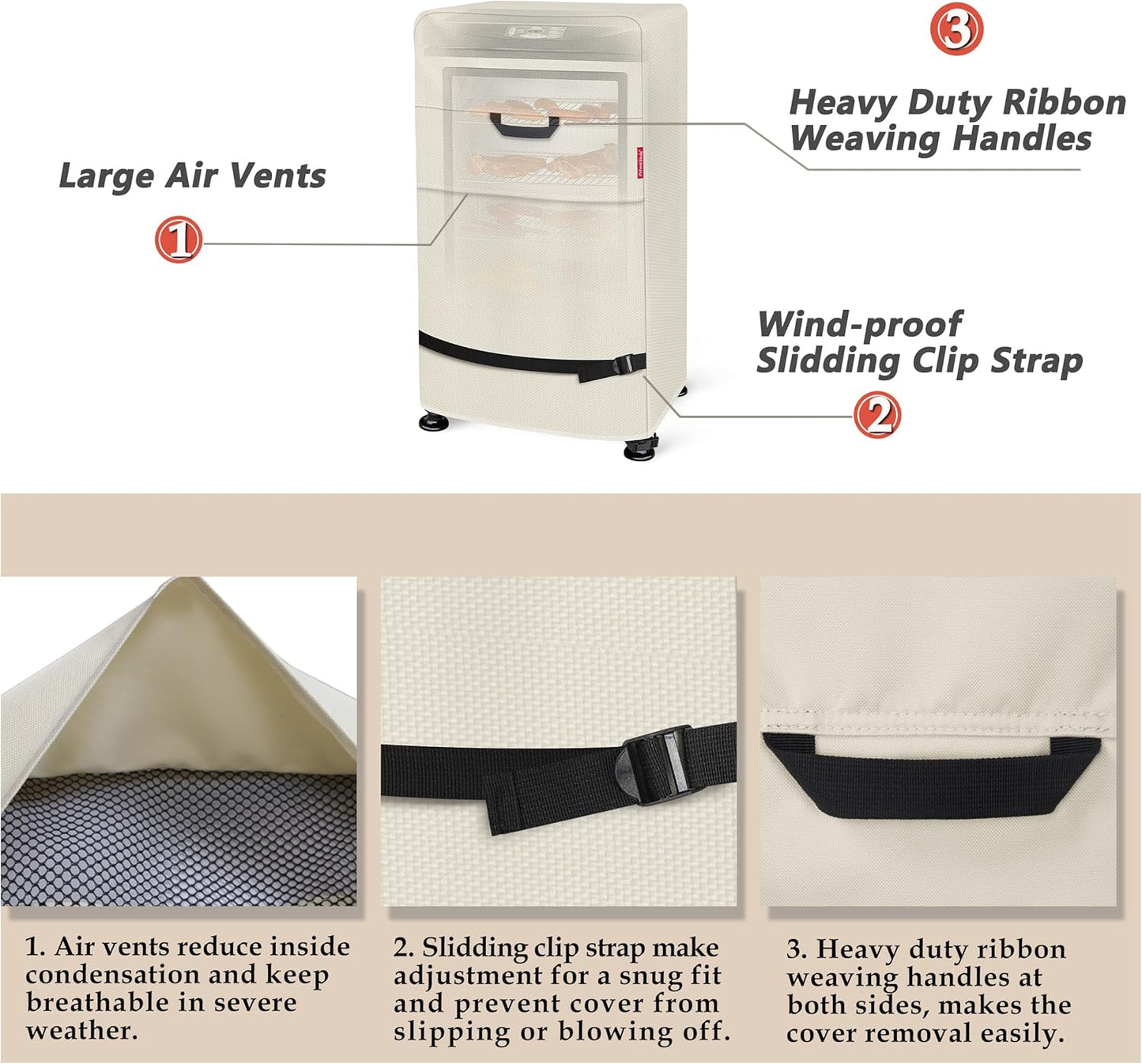 Porch Shield 30 Inch Electric Smoker Cover for Masterbuilt Smoker, Waterproof Heavy Duty Outdoor Smoker Grill Covers 20W x 18D x 33H inch, Beige