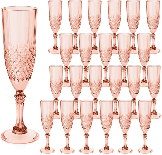 Plastic Champagne Flutes, 24PCS Rose Gold Plastic Wine Glasses Goblets Reusable Champagne Flute for Weddings, Bachelor Parties, Toasting, and Events(24,Rose Gold)
