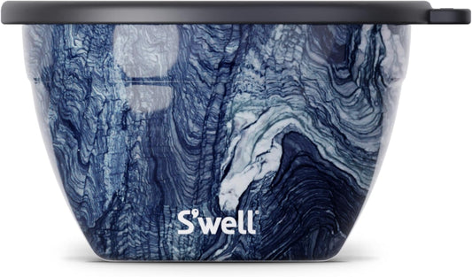S’well Stainless Steel 64oz Salad Bowl Kit, Azurite Color, Includes 2oz Condiment Container and Removable Tray, Leak-Proof, Easy to Clean, Dishwasher Safe