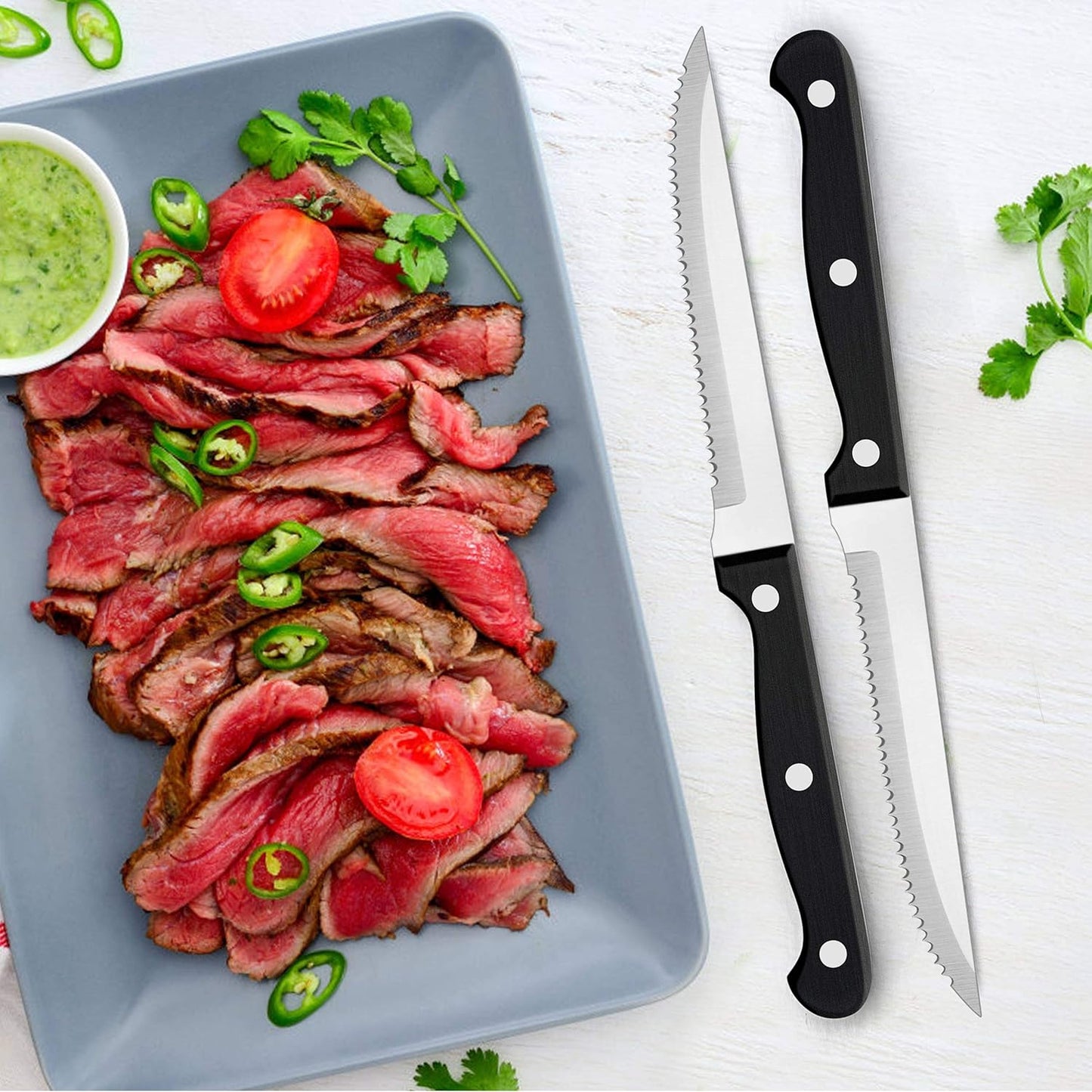 LIANYU 77-Piece Silverware Flatware Set for 12, Plus Steak Knives and Serving Utensils, Stainless Steel Flatware Cutlery Set, Eating Utensils Tableware with Scalloped Edge, Dishwasher Safe