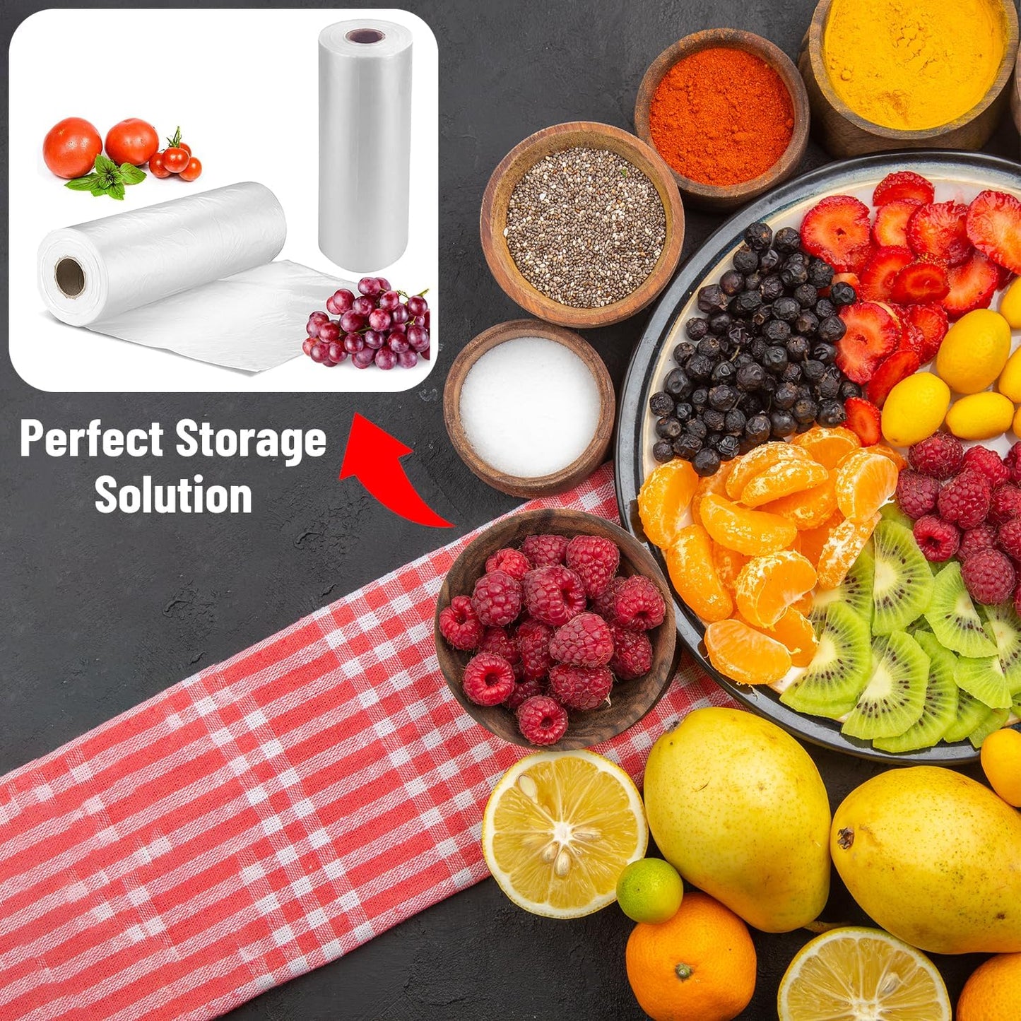 [4 Rolls] 12" X 20" Plastic Produce Bags on a Roll, Bread and Grocery Clear Bag, 350 Bags Per Roll