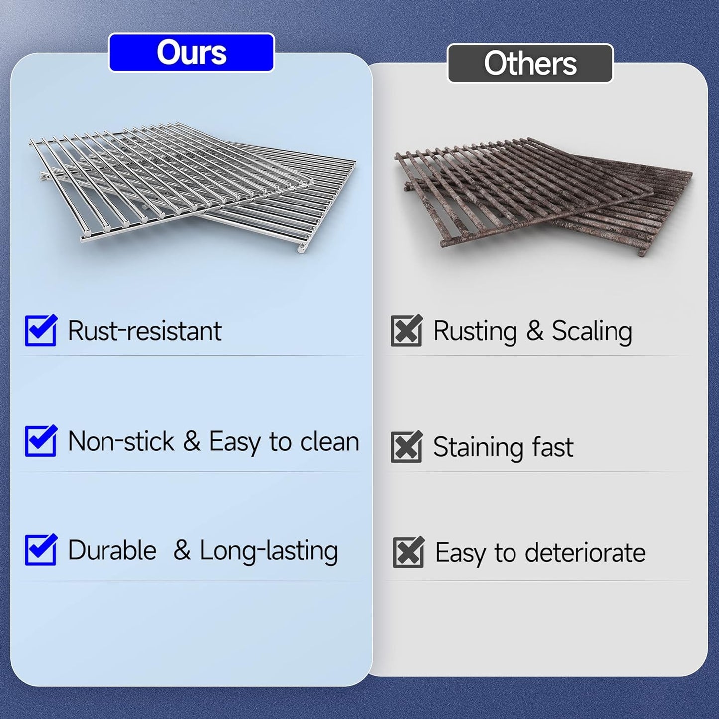 17/17.5/19.5 Inch Grill Cooking Grates Replacement for Weber Spirit 300, 310, 320 Series, Spirit 700, Genesis Silver/Gold/Patinum B/C, Heavy Duty Stainless Steel Grids, 17.5" D x 23.8" W