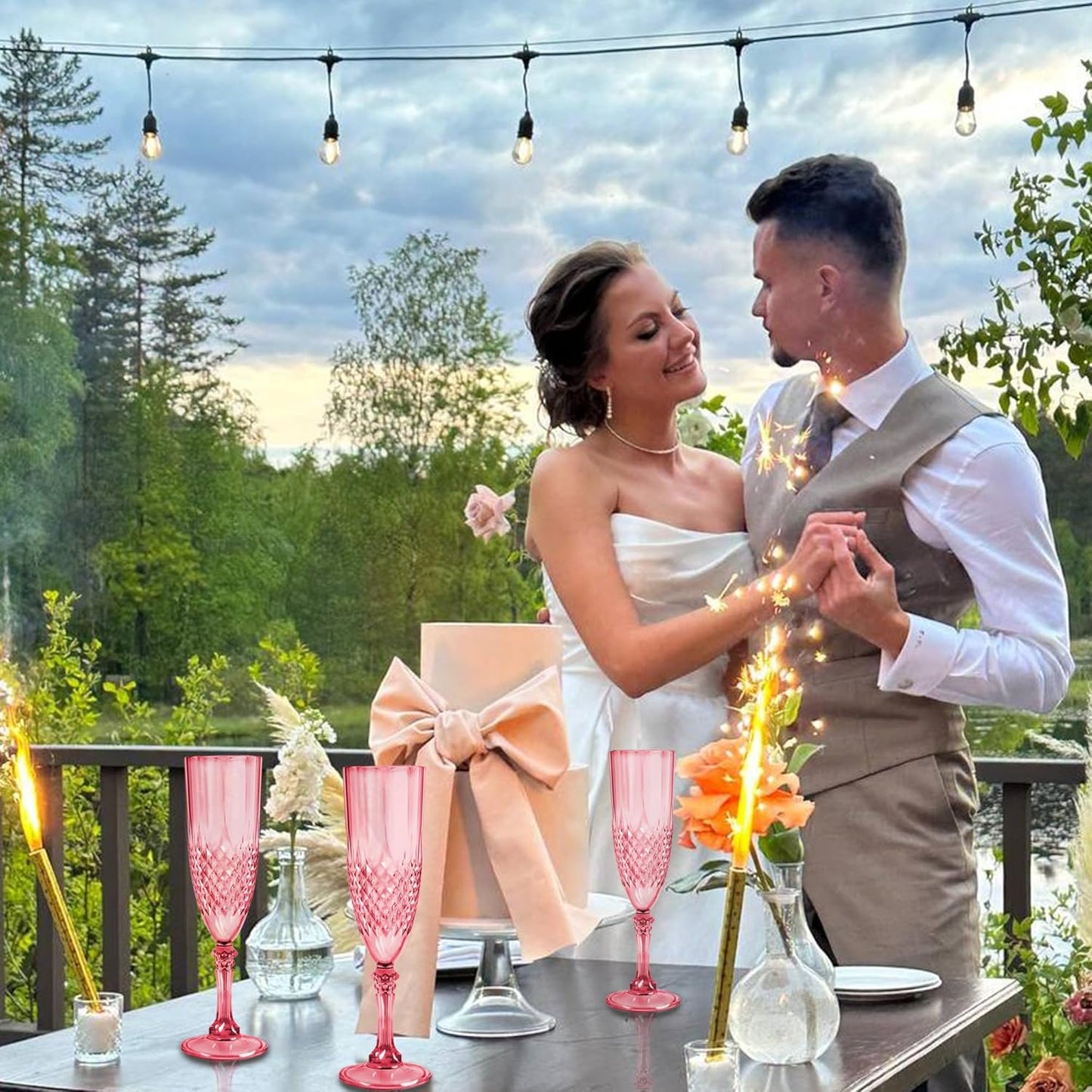 Plastic Champagne Flutes, 48PCS Red Plastic Wine Glasses Goblets Reusable Champagne Flute for Weddings, Bachelor Parties, Toasting, and Events(48,Red)