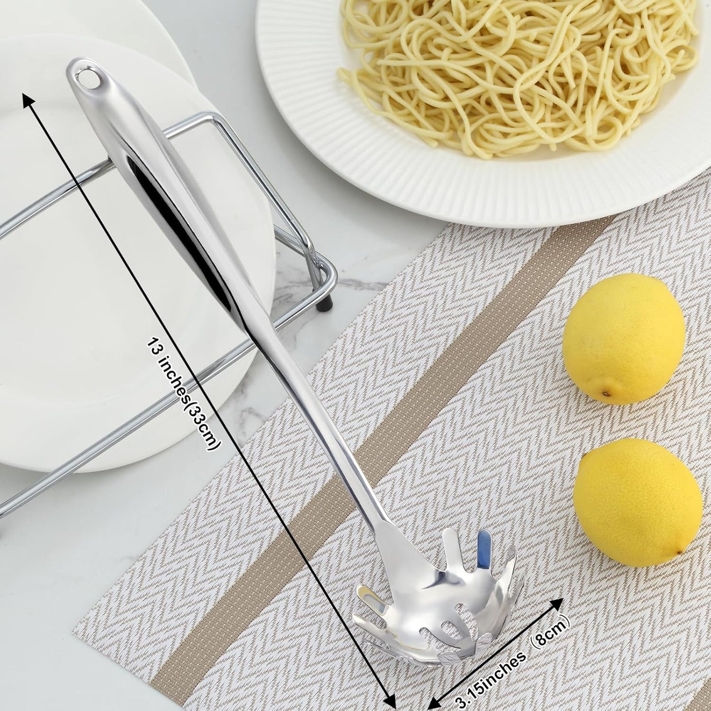 Pleafind Spaghetti Spoon, One-Piece Stainless Steel Pasta Spoon, 13-Inch Comfort Grip Design Pasta Scoop, Spaghetti Strainer with Teeth, Silver Pasta Server Utensil