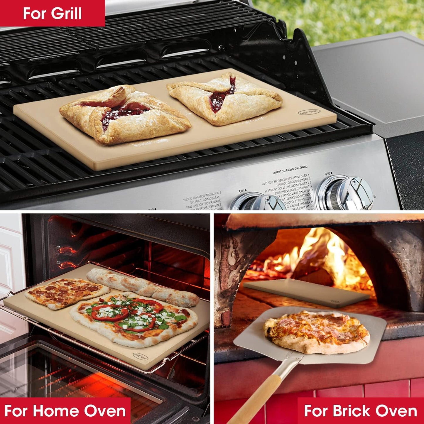 Unicook XX-Large Pizza Stone 26" x 17.5" x 0.6" for 36"/48" Home and Commercial Ovens, Rectangular Baking Stone, Ideal for Baking Crispy Pizzas, Bread and Cookies, Weighs 21 lbs, Does Not Fit 30"Ovens
