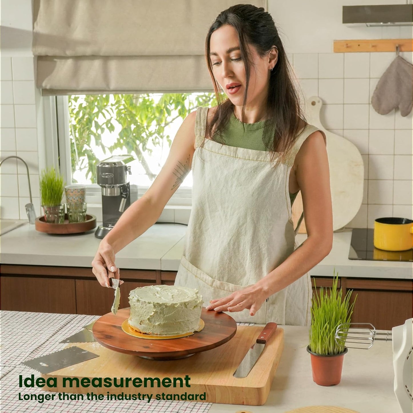 13" Acacia Cake Stand Rotating – Rustic Wood Turntable Pedestal Stands – Wooden Spinning Tables for Food Serving - Round Cake Decorating for Cupcake Dessert Display in Party, Wedding, Birthday