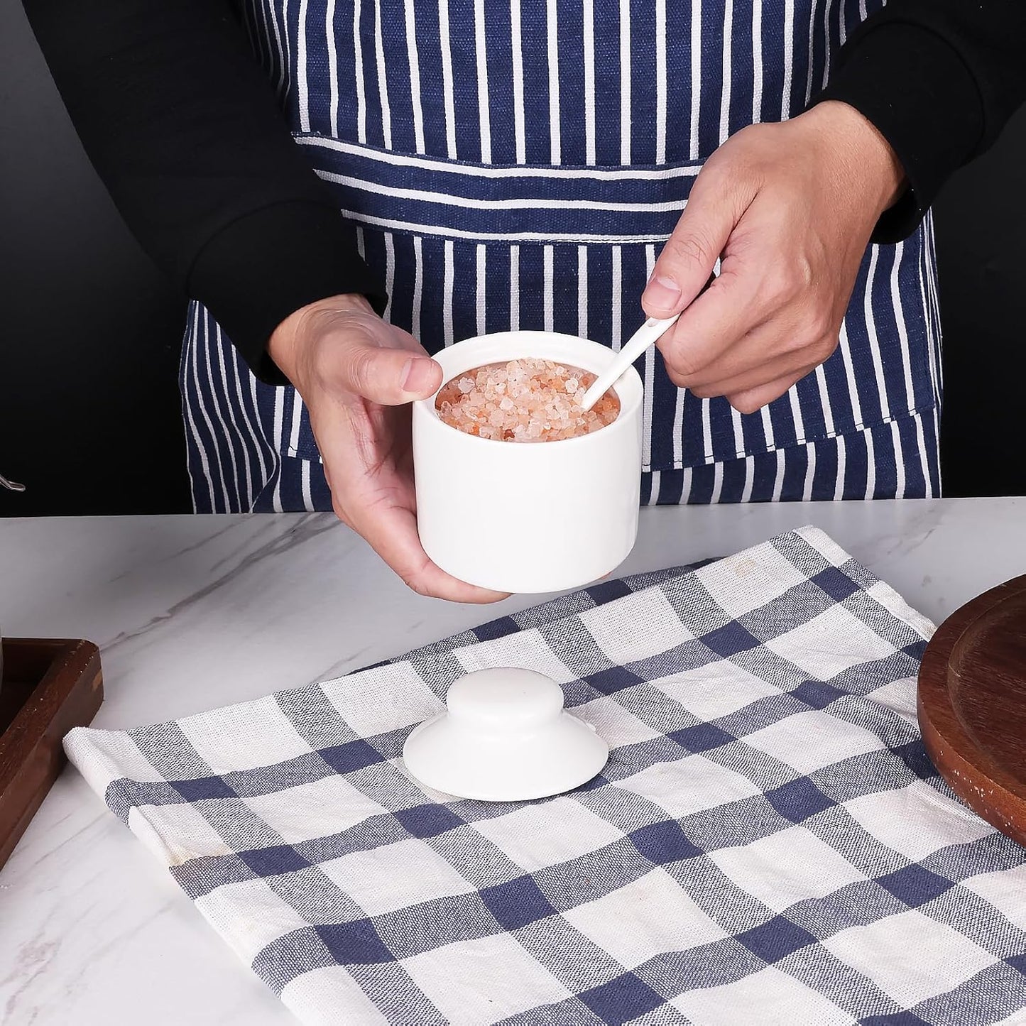 HAOTOP 8 oz Sugar Bowl with Lid and Spoon,Ceramic Sugar Jar Sugar Dispenser Sugar Container Coffee Bar Accessories, Kitchen Countertop Canisters (White)