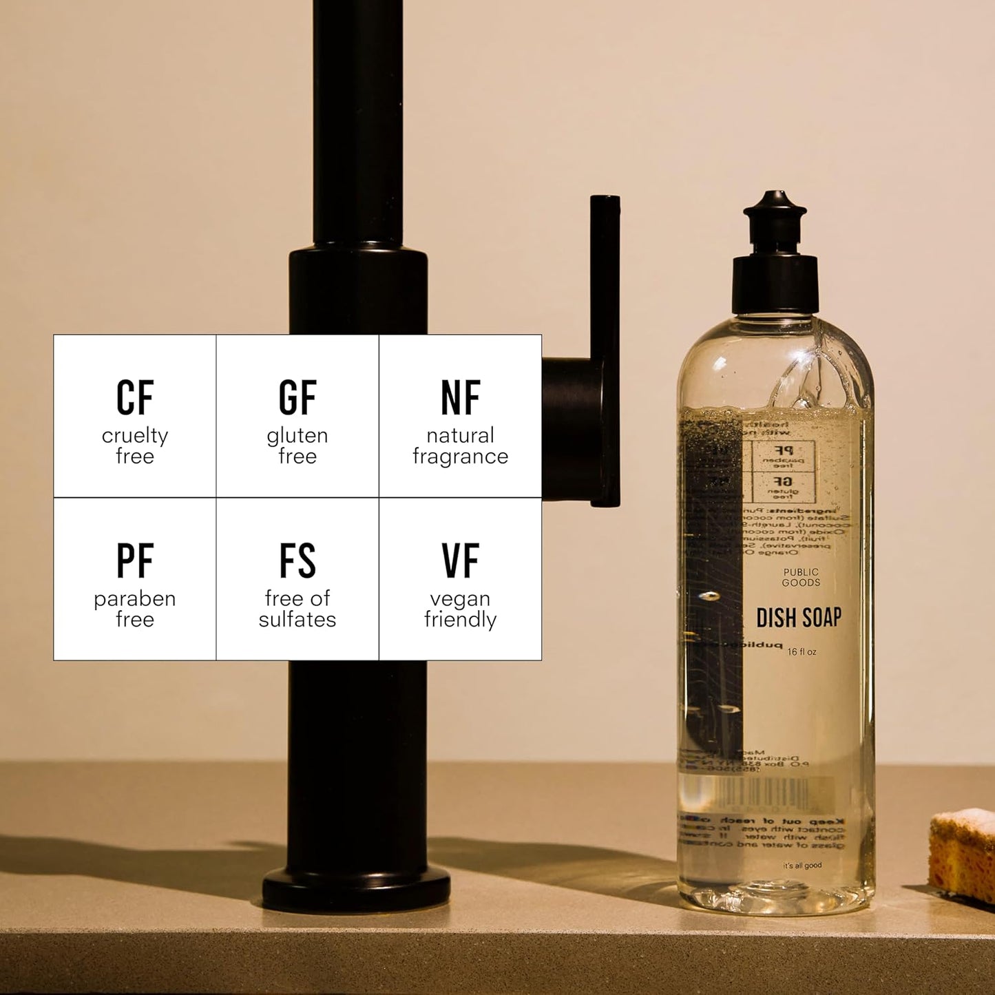 Public Goods Natural Dish Soap | Kitchen Soap | Plant-Based & Vegan Friendly | Clear Dish Detergent Liquid | Concentrated Formula | Made in USA | Mandarin Basil | 16 Fl Oz