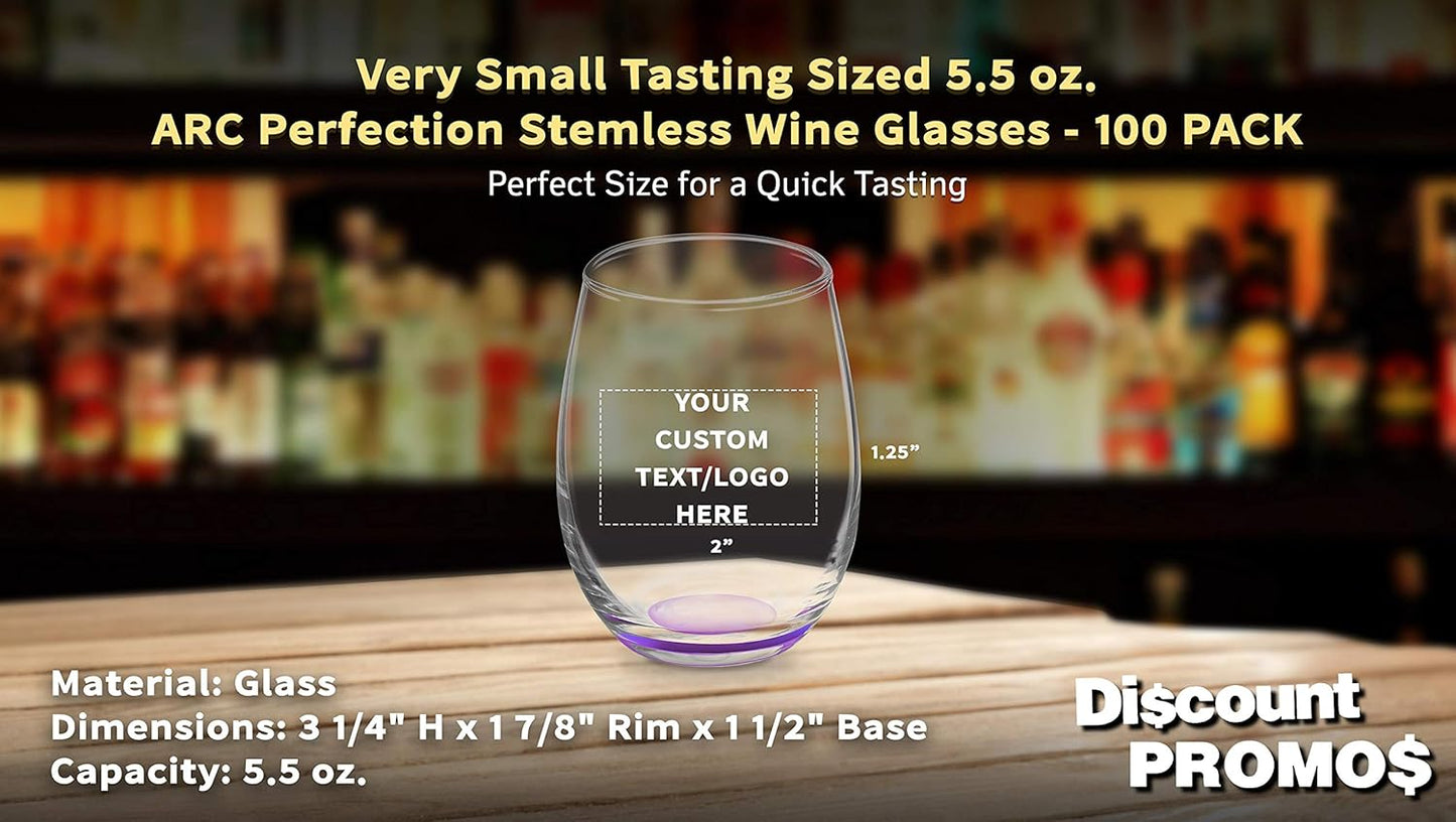Custom Stemless Wine Glasses by ARC 5.5 oz. Set of 100, Personalized Bulk Pack - Perfect for Hotel, Bar, Restaurant or Lounge - Purple