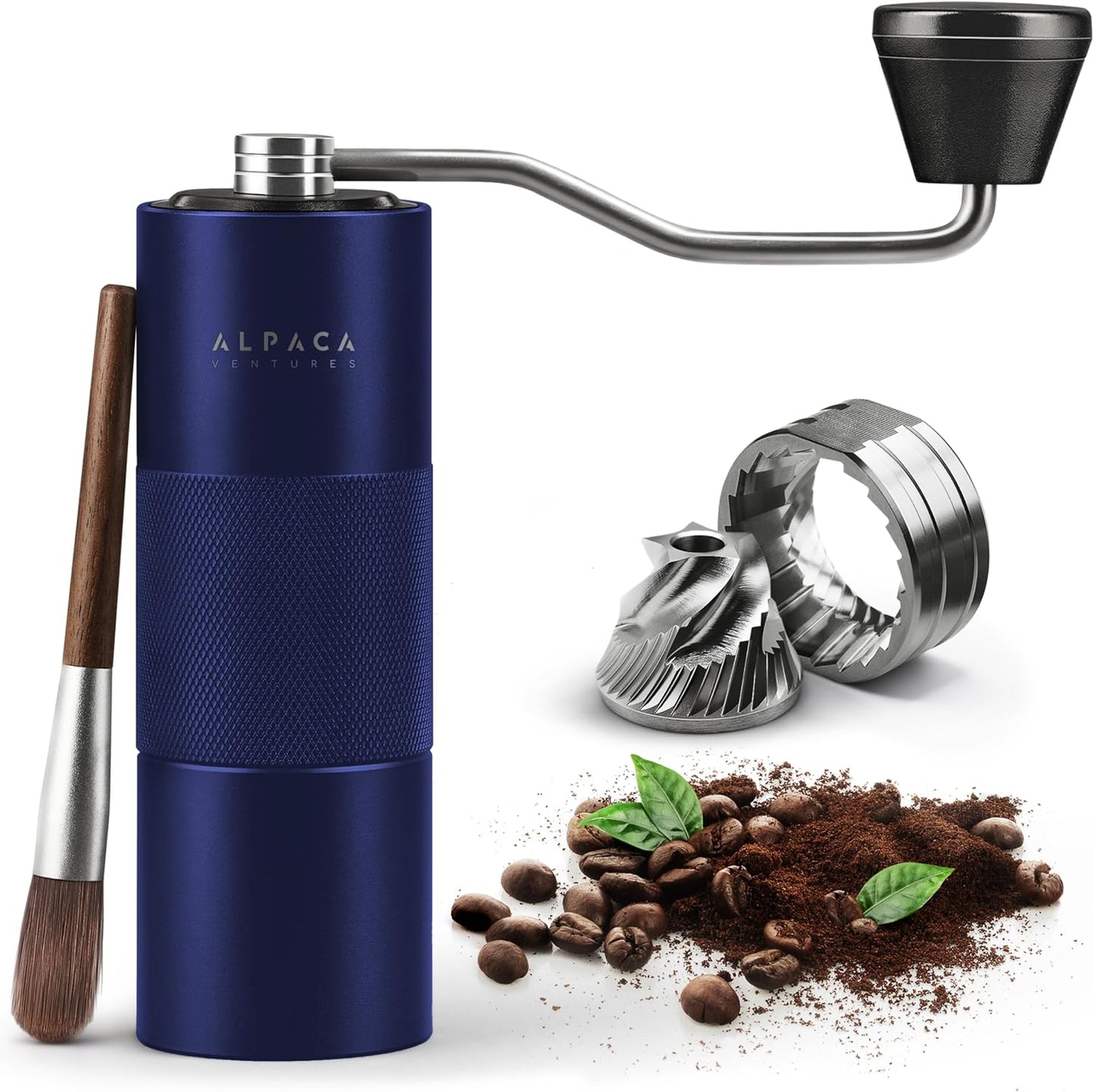 Manual Coffee Grinder by Alpaca Ventures - Stainless Steel Conical Burr Coffee Grinder Manual with Adjustable Setting Double Bearing Hand Espresso Grinder Perfect for Home, Office and Camping