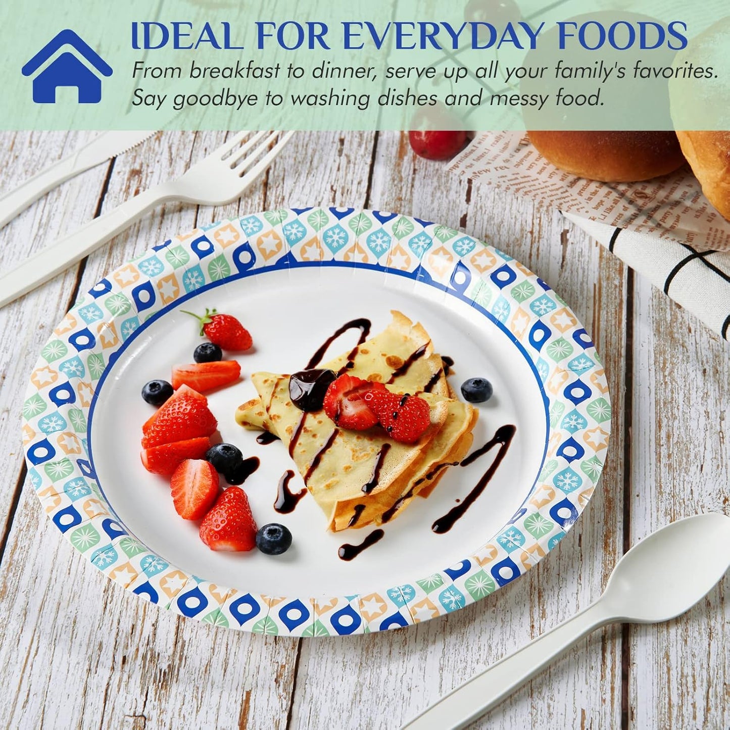 MUCHII 8.375 Inch Paper Plates, 288 Count Disposable Plates, Soak Proof and Cut, Ideal for Family Gatherings, Parties, Picnic