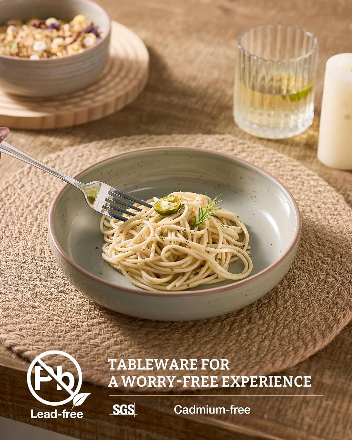 famiware Milkyway 33 oz Bowl Set, Pasta Bowls Set of 4, Salad Bowls, Double Reactive Glaze, Sturdy & Stackable, Ideal for Housewarming, Festivals, Matcha Green with Speckles