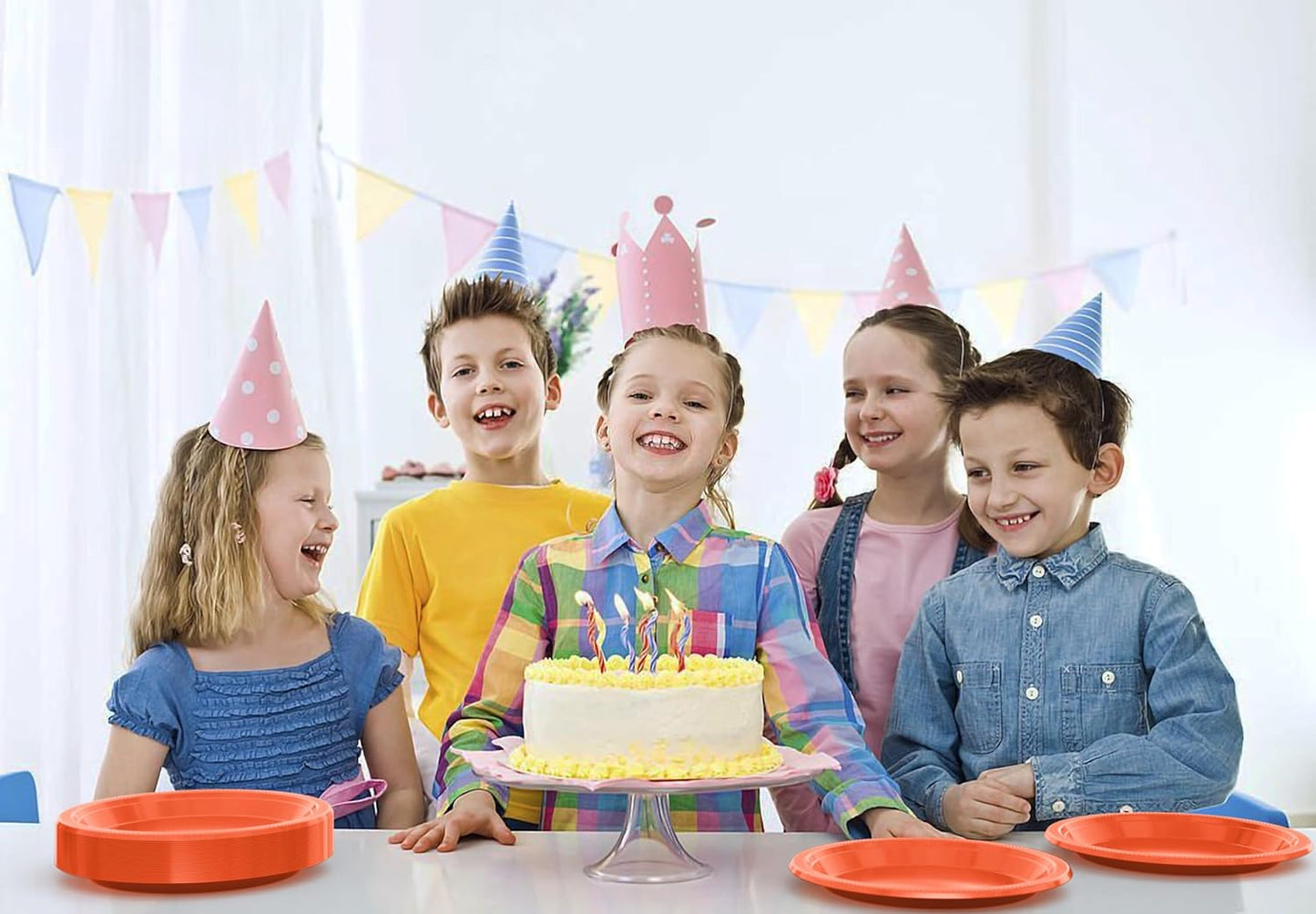 Exquisite Party Solids Orange Plastic Plates For Party 9" Orange Disposable Plates Heavy Duty Supplies 100 Pcs Plastic Dinnerware Sets Heavy Duty 350 GSM Disposable Dinnerware Set