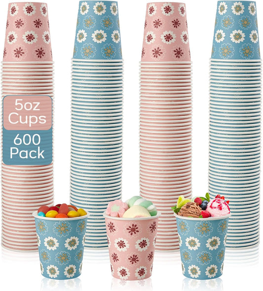 600 Pack 5oz Paper Cups, Bathroom Cups, Mini Mouthwash Cups, Colorful Disposable Cups, Hot Drinking Cup for Travel, Party and Event