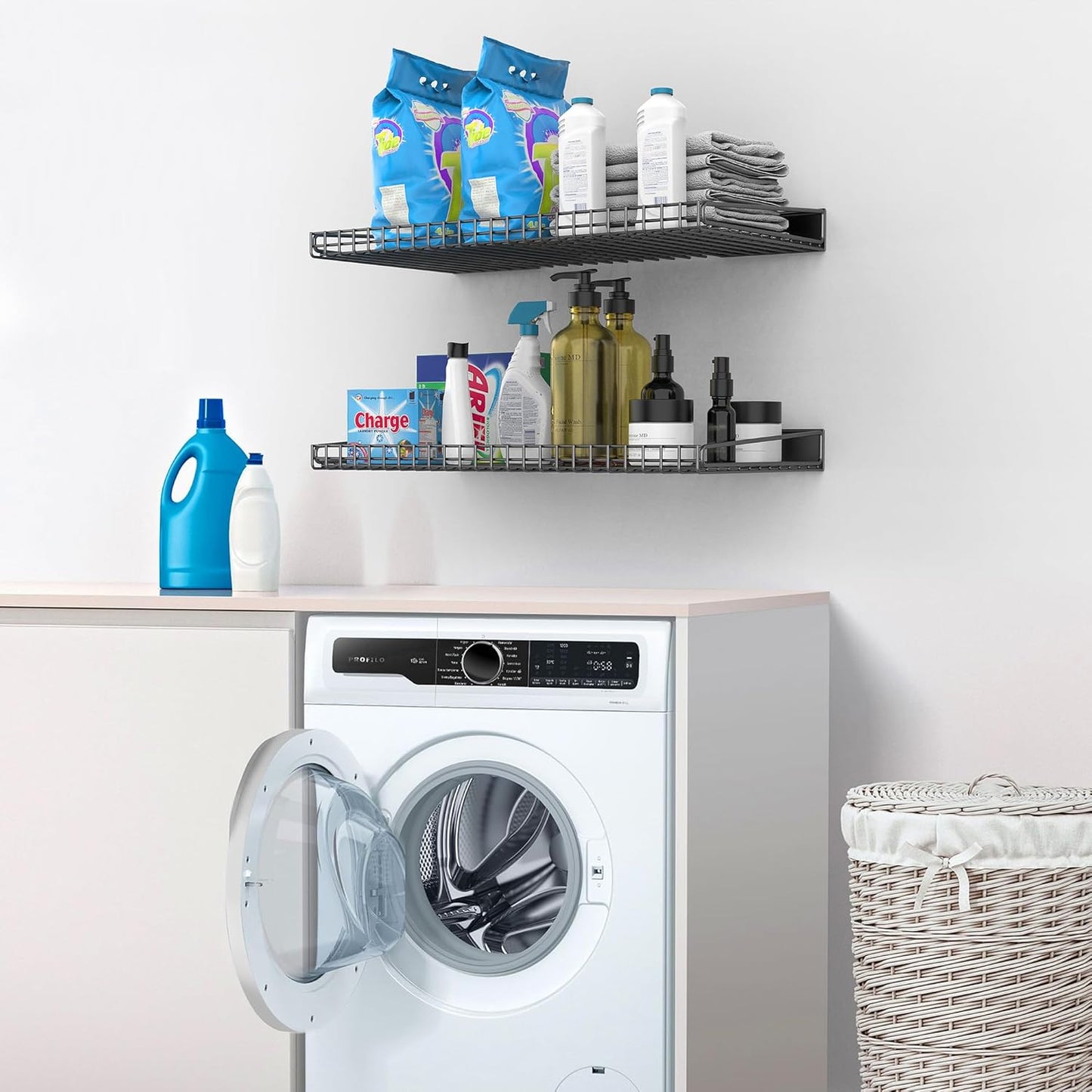 Ultrawall Wall Mounted Storage Shelf for Garage, 2 Pack Metal Shelf Rack, Heavy-Duty Wall Organizer Shelves Suitable for Shop, Shed, Garage 23.5inch x 12inch(Black)