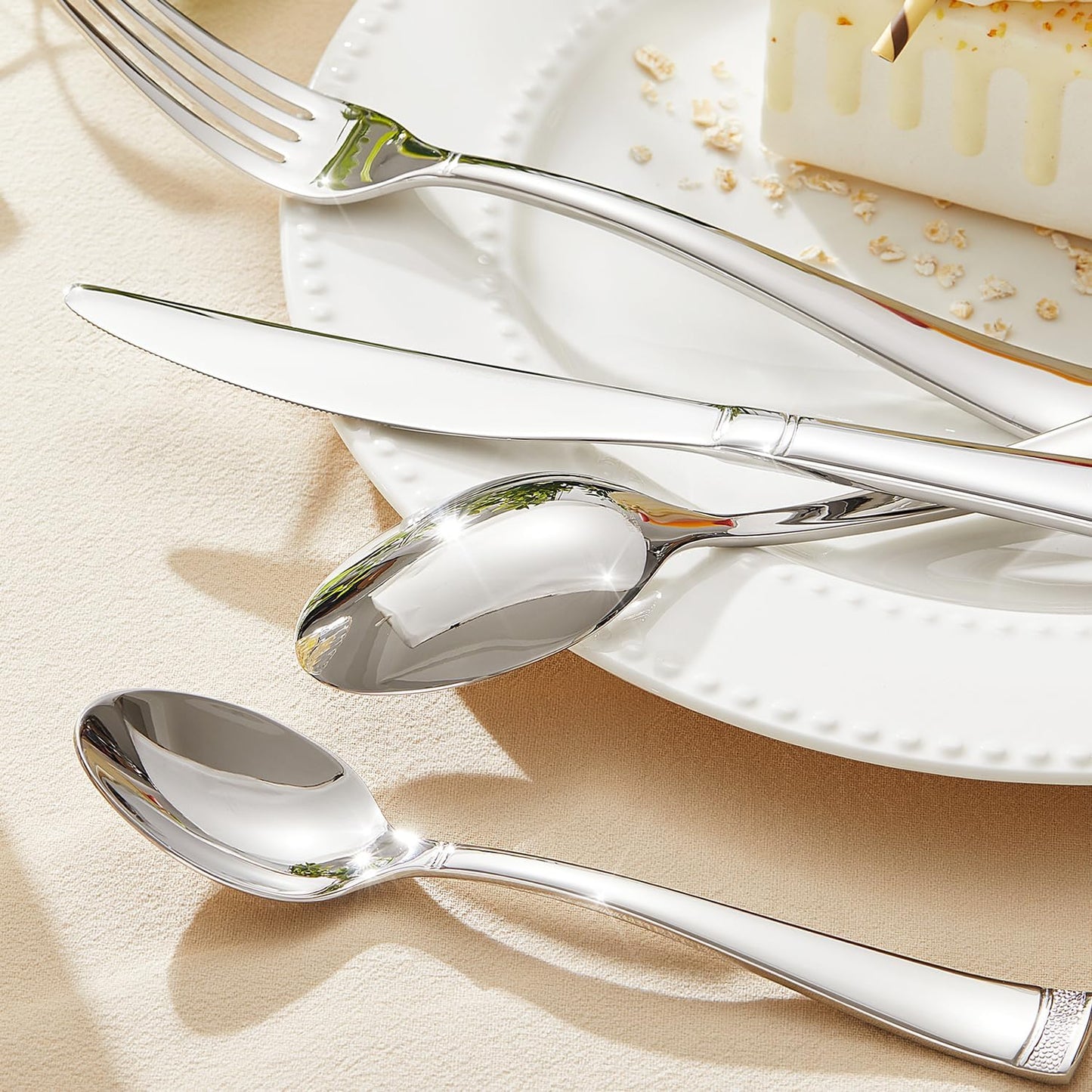 KINGSTONE Silverware Set, 60-Piece Flatware Set for 12, 18/10 Stainless Steel Cutlery Set with Bead Edge, Utensil for Kitchen, Home, Party, Wedding, Mirror Polished, Dishwasher Safe, Featured Gifts