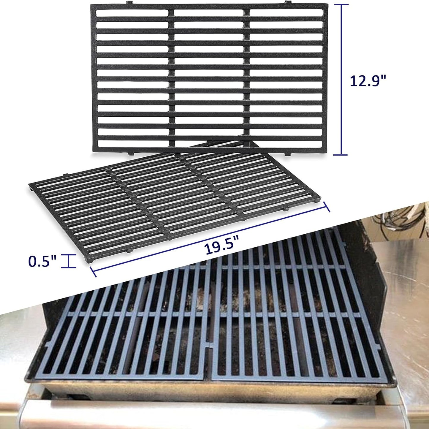 Genesis Cooking Grates for Weber Genesis 300 Series Genesis E310 E320 E330 S310 S320 S330, 19.5" Cast Iron Grill Grates Replacement Parts for Weber 7524 7528