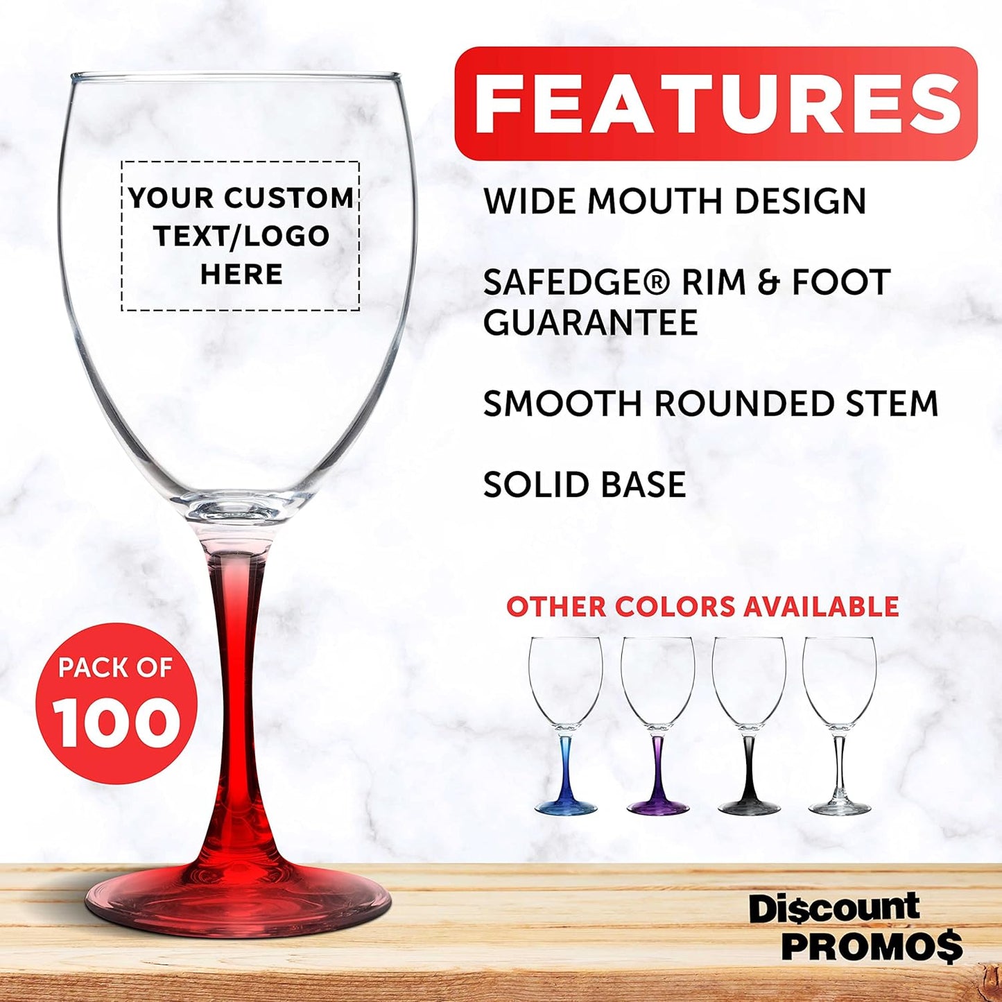 Custom Nuance Wine Glasses by ARC 10.5 oz. Set of 100, Personalized Bulk Pack - Restaurant Glassware, Perfect for Red Wine, White Wine, Cocktails - Red