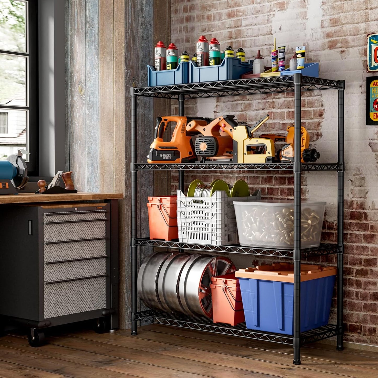 SINGAYE 4 Garage Heavy Duty Shelving Unit Kitchen Pantry Close Home Organizers and Storage Bathroom Shelf Laundry Room Organization Industrial Book Metal Wire Adjustable Shelves