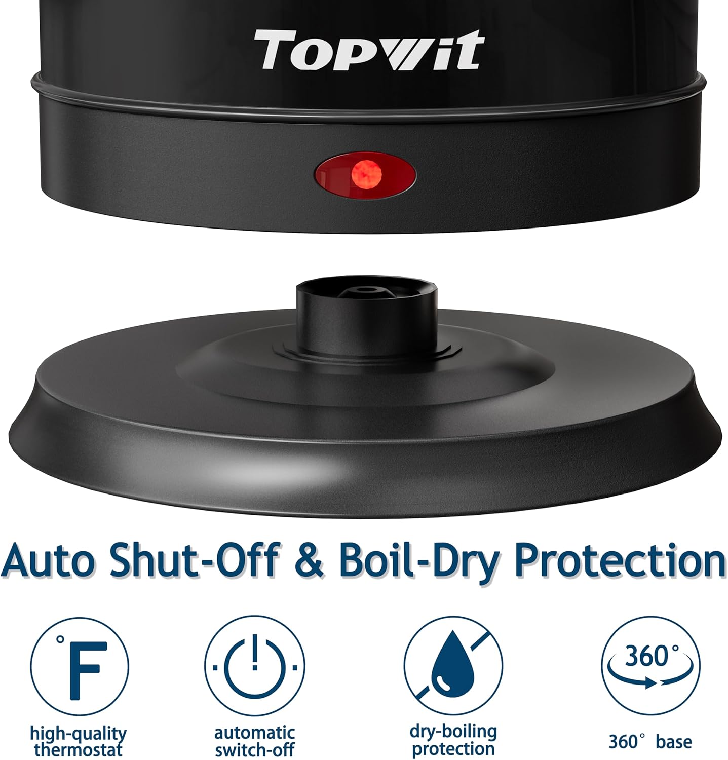 TOPWIT Electric Kettle, 2.0L Hot Water Kettle Electric, BPA-Free Stainless Steel Tea Kettle, Electric Kettles for Boiling Water with Fast Boil, Auto Shut-Off & Boil Dry Protection, Black