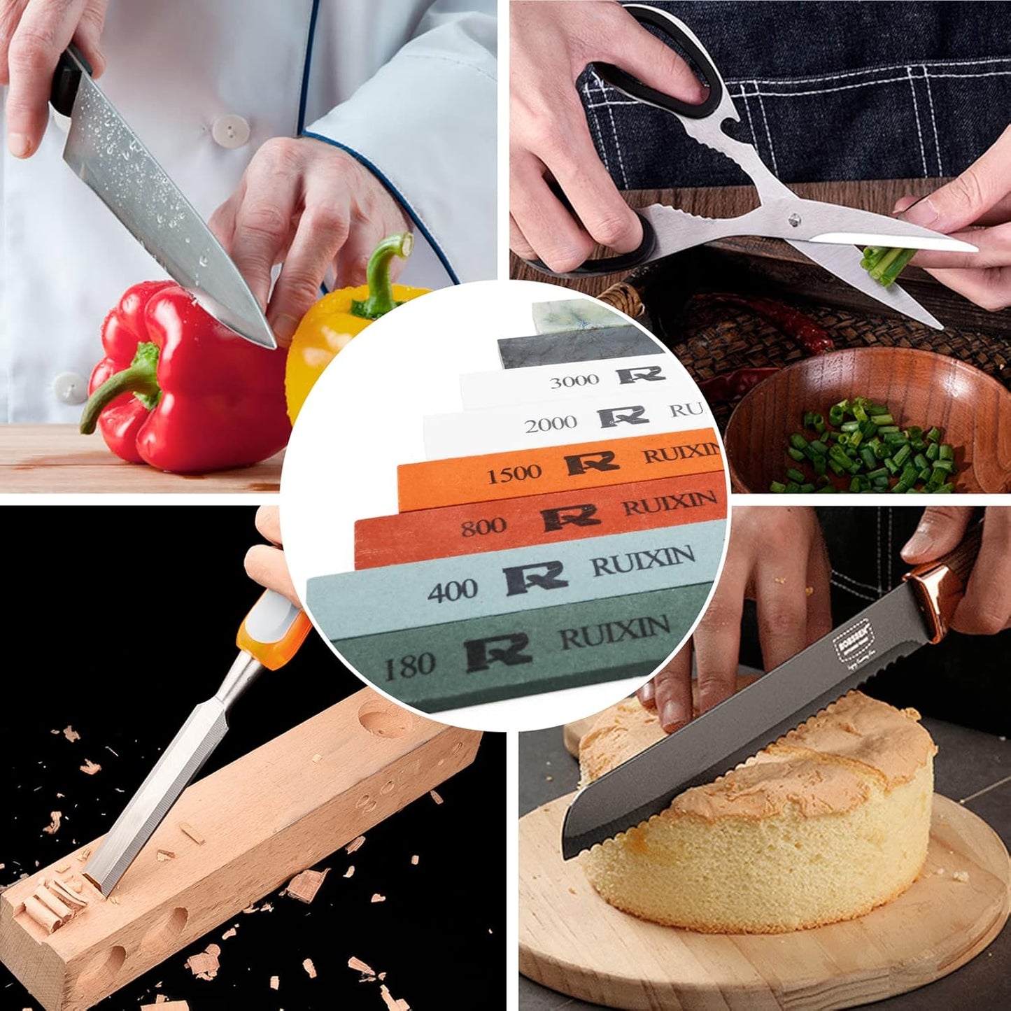 RUIXIN PRO 8 Pcs Knife Sharpening Stones for RUIXIN PRO RX-008 RX-009 Knife Sharpener Fixed-Angle Kit, Professional Whetstone Set Without Base: 180/400/800/1500/2000/3000/5000/10000 Grit