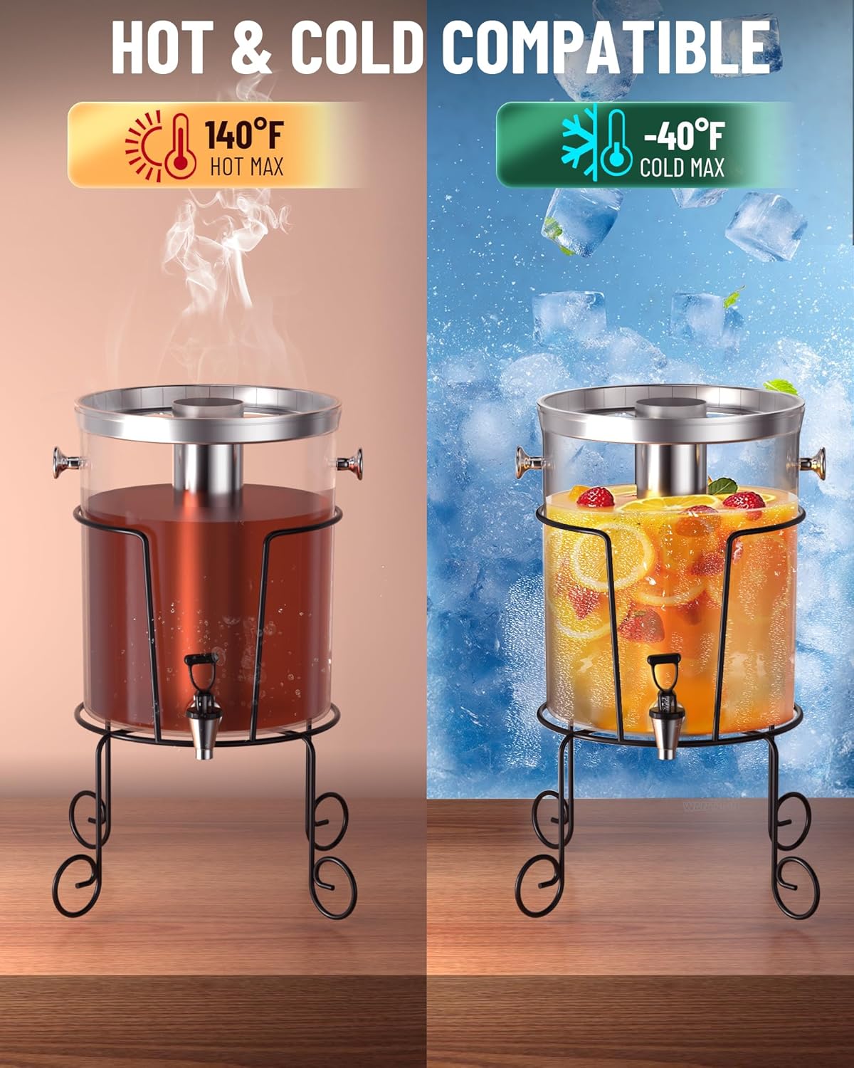 Wantjoin Beverage Dispenser With Stand - 2 Gallon Drink Dispenser With Stand Juice Dispensers For Parties, Ice Core, Spigot, Visible Container For Lemonade, Cocktail, Sangria, Punch, Events, Buffet