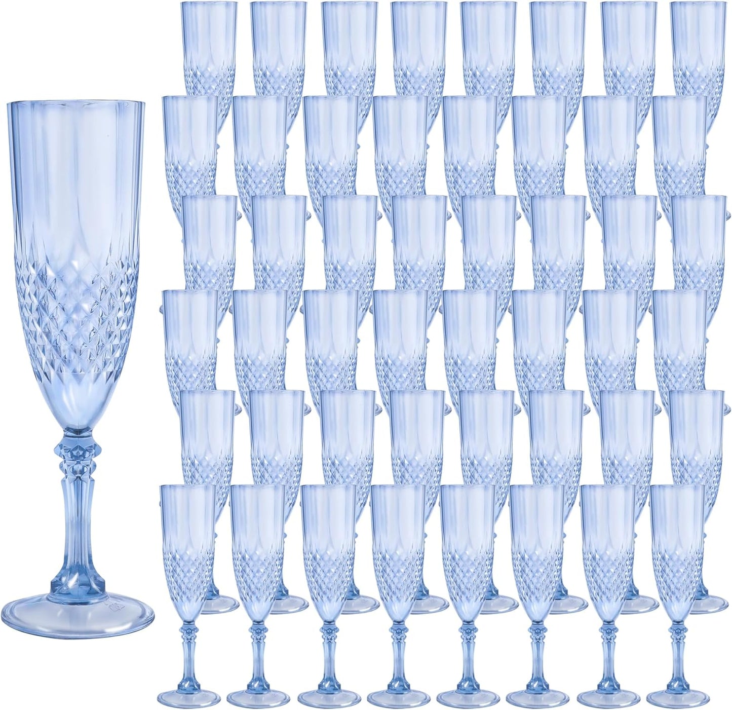Plastic Champagne Flutes, 48PCS Blue Plastic Wine Glasses Goblets Reusable Champagne Flute for Weddings, Bachelor Parties, Toasting, and Events (48, Blue)