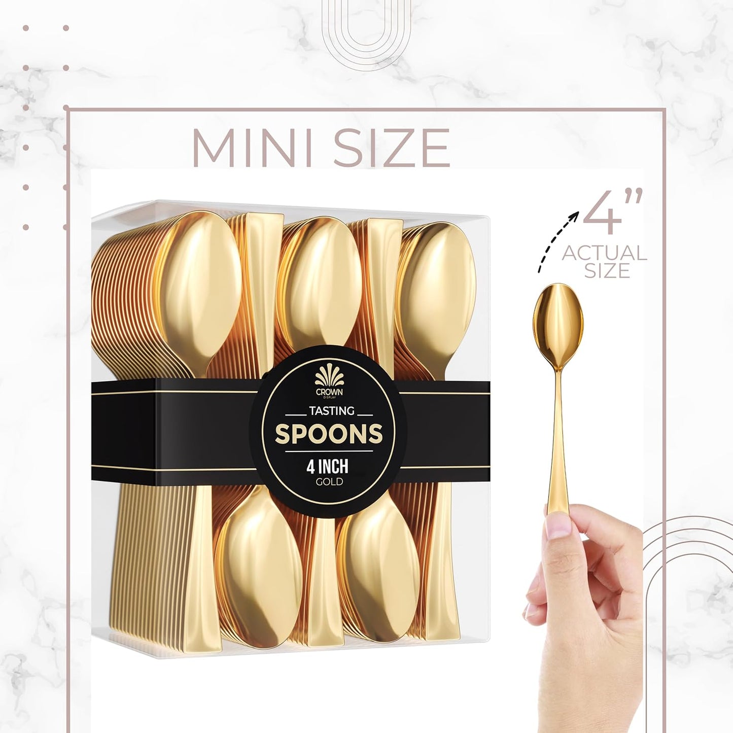 EXQUISITE Mini Spoons For Desserts - Bulk Pack Of 100 Gold Dessert – Disposable 4.5 Inch Plastic Appetizer Real Flatware Look Miniature Gold Bpa Free Food SafeSafe
