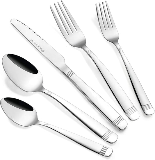 Elegant Design Flatware, Silverware Set for 8 persons, 40 Piece - Spoons, Forks, and Knives 18/10 Stainless Steel, Dishwasher Safe