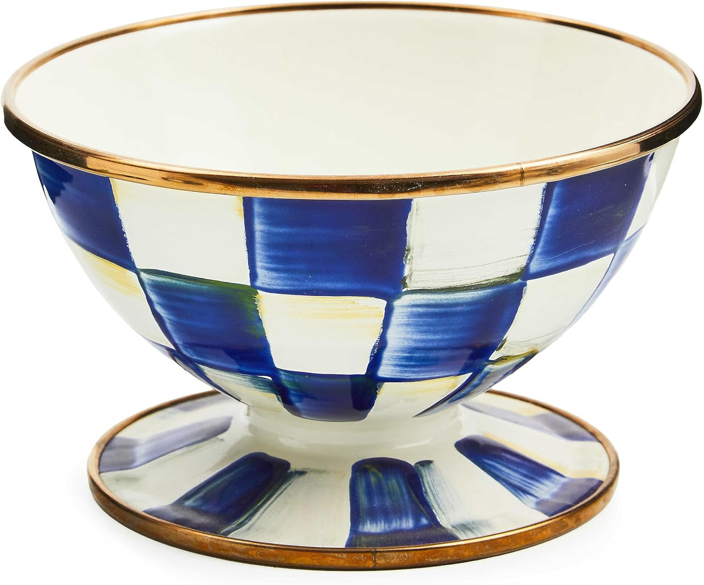 MACKENZIE-CHILDS Enamel Ice Cream Bowl, Serving Bowls for Entertaining, 2-Cup Capacity, Blue-and-White Royal Check