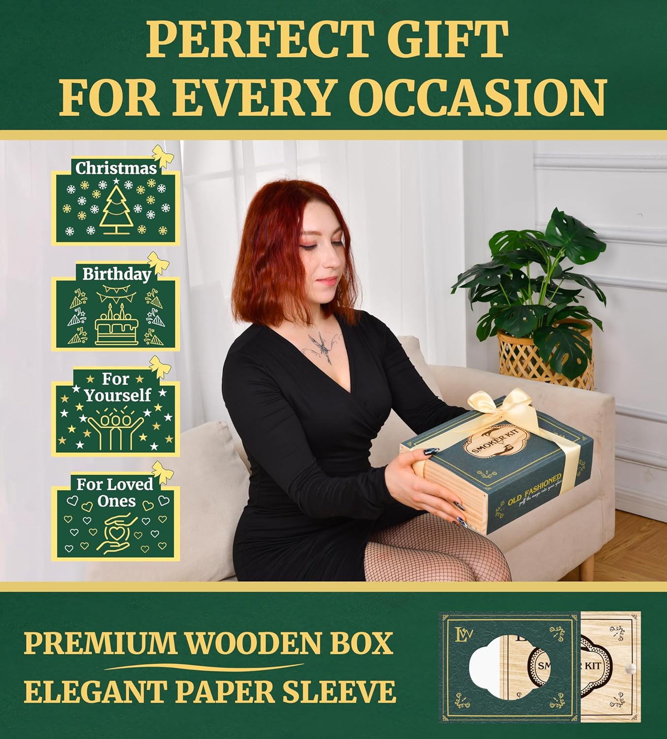 Whiskey Smoker Kit with Torch – Natural Wood Box, 2 Metal Filters, Whiskey Stones – Old Fashioned Cocktail Smoker Kit, Men Birthday Gift Ideas, Gifts for Dad, Husband, Women, Mom (No Butane)