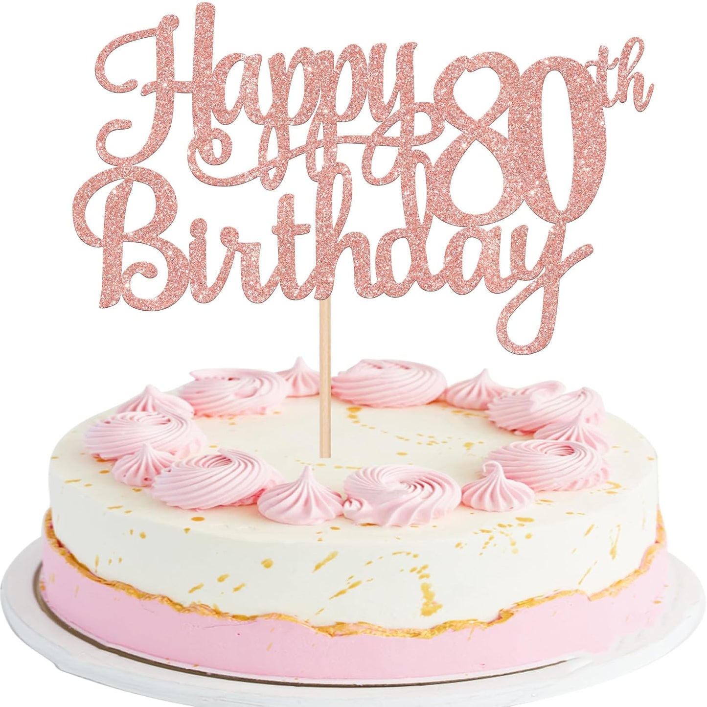1 PCS Happy 80th Birthday Cake Topper Glitter Cheers to 80 Years Birthday Cake Pick 80 Fabulous Cake Decoration for Happy 80th Birthday Theme Party Decorations Supplies Rose Gold