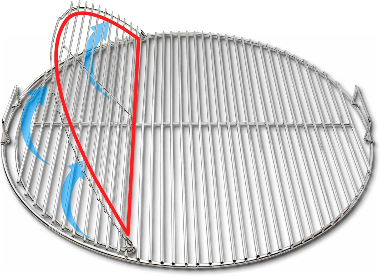 SnS Grills EasySpin Charcoal Grill Cooking Grate, 304 Stainless Steel, Large Hinged Opening, Perfect for 2-Zone Cooking, Replacement Grate Compatible with Weber & Other Grills - Fits 22” Kettles