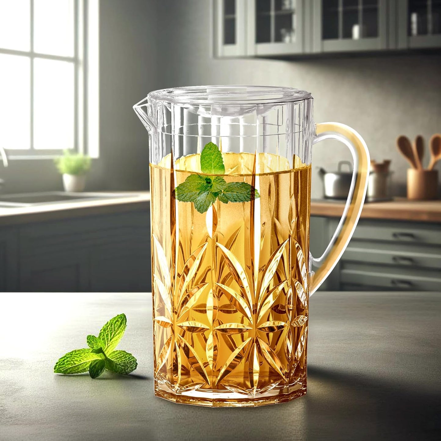 Amazing Abby - Stately - Acrylic Pitcher (80 oz), Clear Plastic Water Pitcher with Lid, Fridge Jug, BPA-Free, Shatter-Proof, Great for Iced Tea, Sangria, Lemonade, Juice, Milk, and More