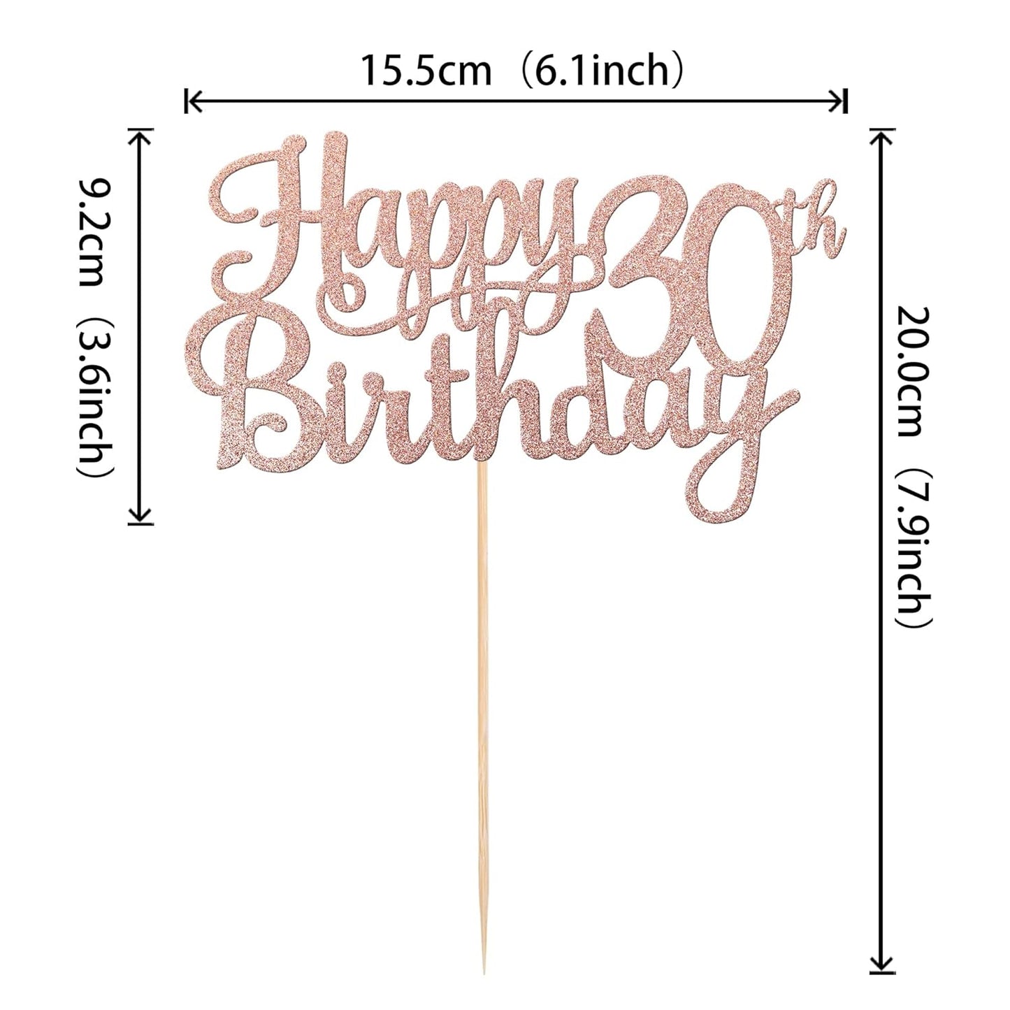 1 PCS Happy 30th Birthday Cake Topper Glitter Cheers to 30 Years Birthday Cake Pick 30 Fabulous Cake Decoration for Happy 30th Birthday Anniversary Party Decorations Supplies Rose Gold