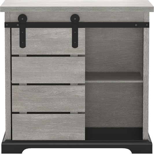 NSdirect Sideboard Coffee Bar Cabinet,Modern Farmhouse Buffet Station Sliding Barn Door Storage Credenza Console with Slat and Shelf Entryway Storage Cabinet Kitchen Dining Living Room, White