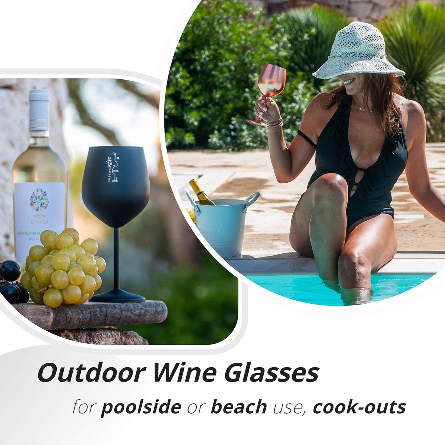 Gusto Nostro Stainless Steel Wine Glass - 18 oz - Unbreakable Black Wine Glasses for Travel, Camping and Pool - Fancy, Unique and Cool Portable Metal Wine Glass for Outdoor Events, Picnics (Set of 4)