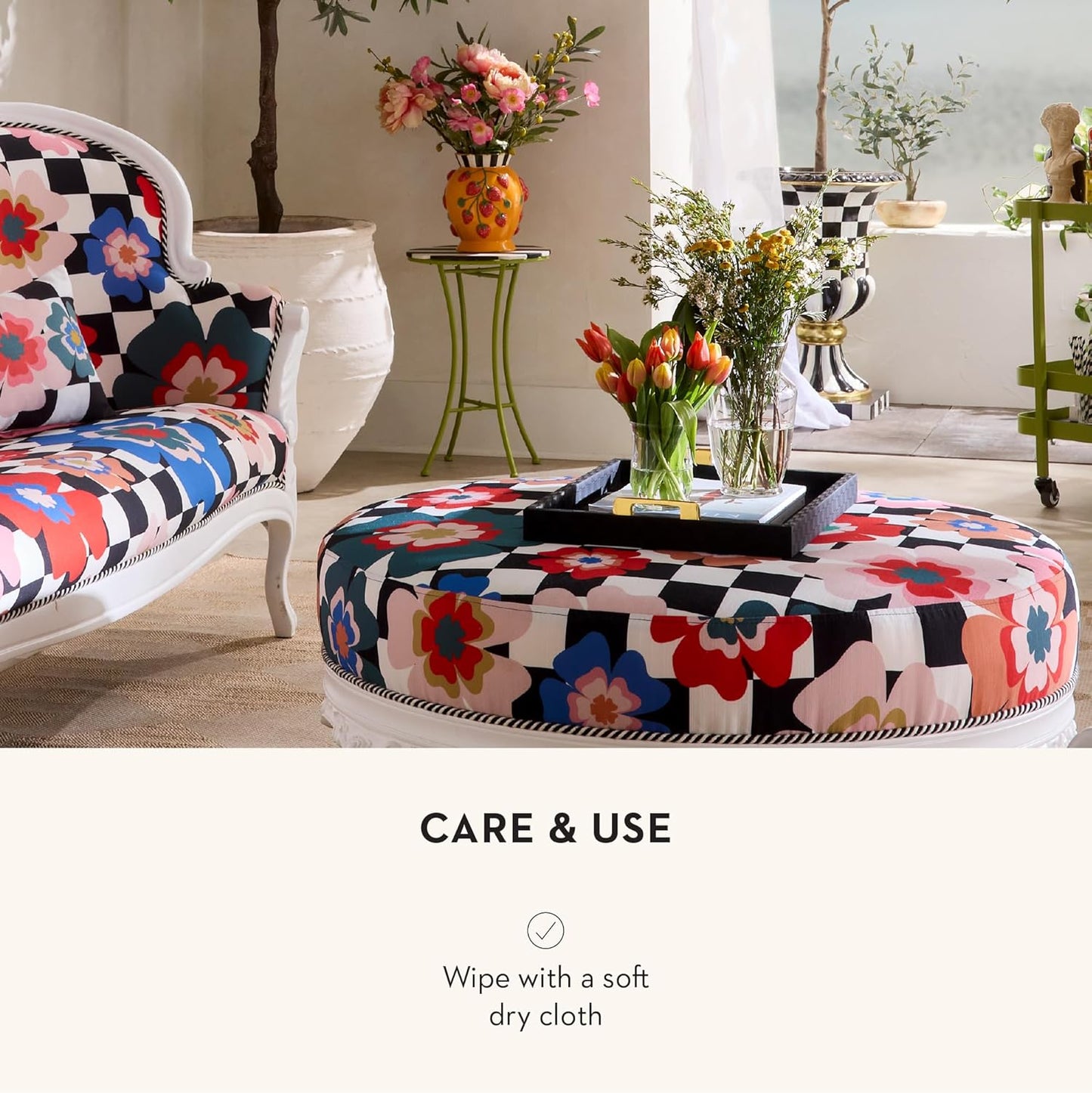 MACKENZIE-CHILDS Black Faux-Leather Tray with Handles, Rectangular Tray for Serving, Small