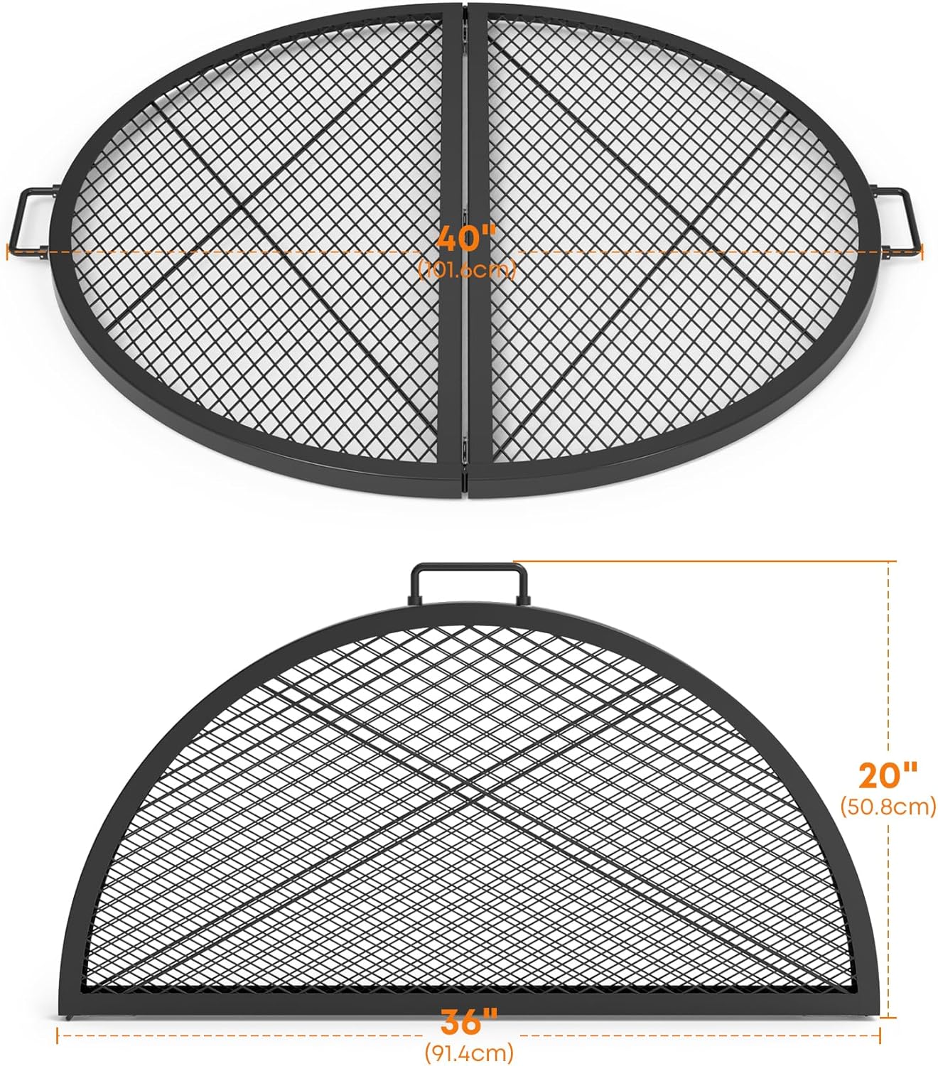 Stanbroil X-Marks Fire Pit Cooking Grill Grates, Foldable Round Cooking Grate with Handles, 36 Inch Portable Outdoor Campfire BBQ Grill, Black