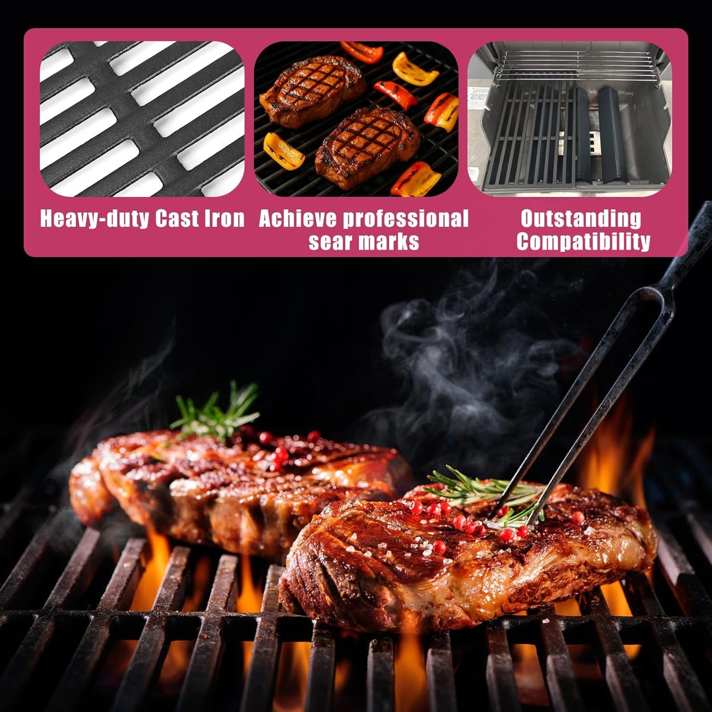 17" Flavorizer Bars 66795 and 18.75" Cast Iron Grill Grates 66095 Combo for Weber Genesis II LX 300 Series,Genesis II E/S 310/315 / 325/330 / 335 Grill Grate Flavor Bars Set for Weber 66802 66032