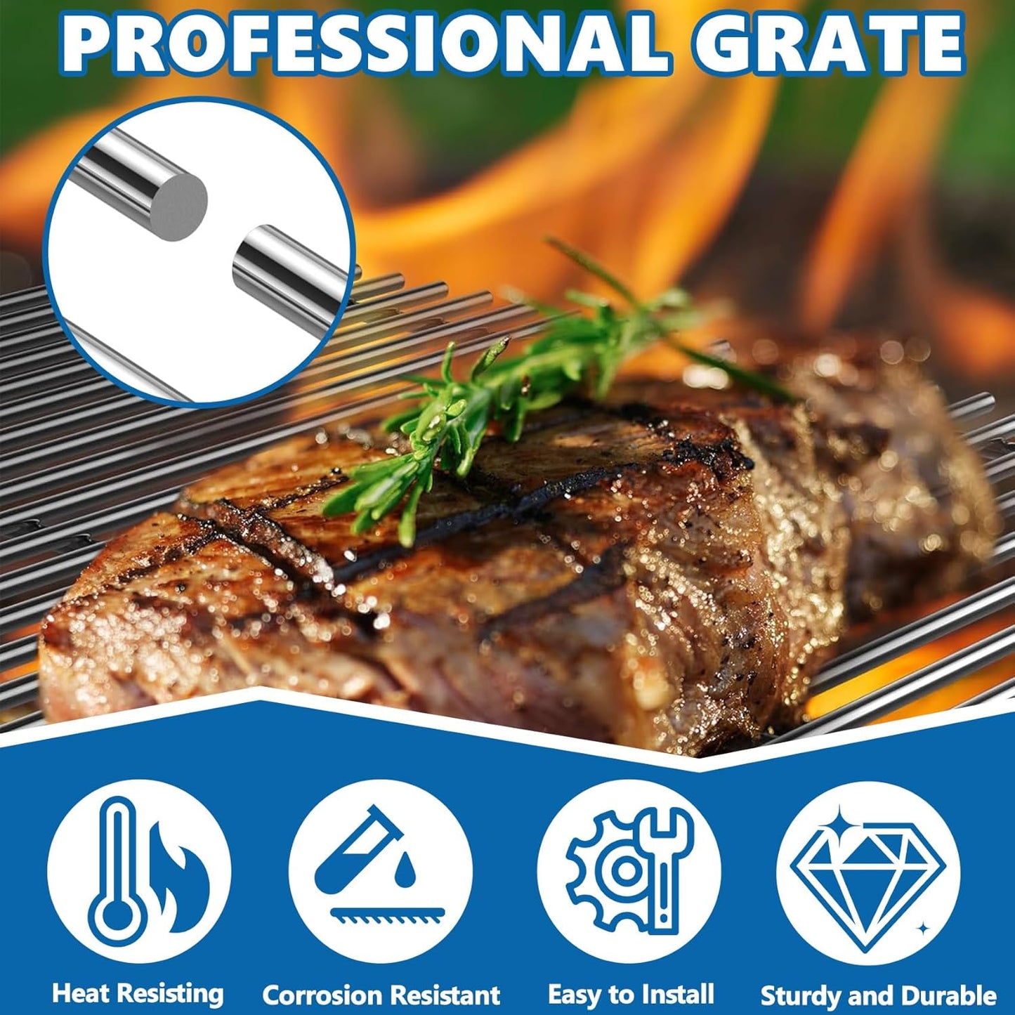 SafBbcue 16517 Cooking Grates for Bull 4 Burner Grill Replacement Parts Bull Angus 47628 47629 47628CE 47629CE Bull Steer 69008 69009 Bull Outlow 26038 26039 Lion Premium 75000