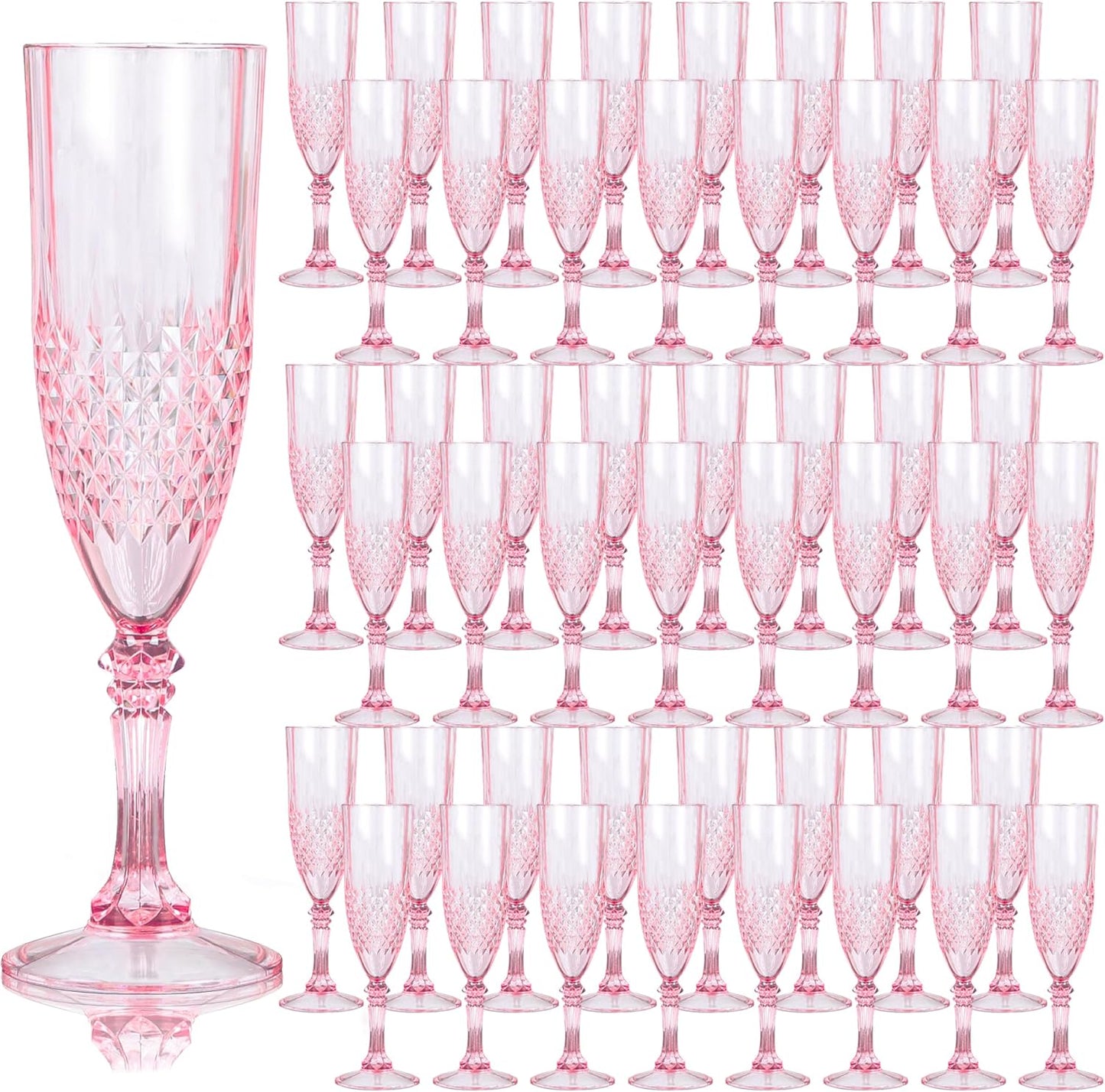 Plastic Champagne Flutes, 48PCS Pink Plastic Wine Glasses Goblets Reusable Champagne Flute for Weddings, Bachelor Parties, Toasting, and Events (48, Pink)