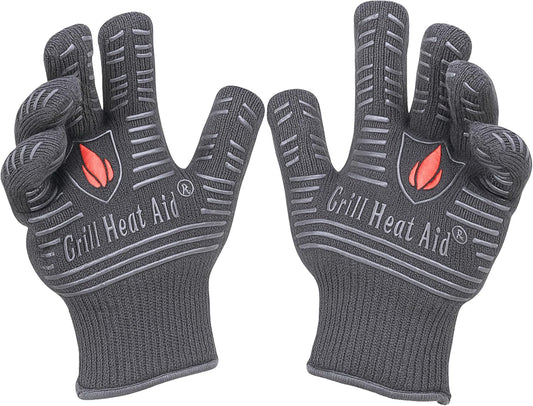 GRILL HEAT AID BBQ Grill Gloves Heat Proof for Grilling – Fireproof 1472°F Heat-Resistant Grill Mitts for Outdoor Barbecue and Smoker, Campfire, Fire Pit, Oven Glove with Fingers for Baking Pizza