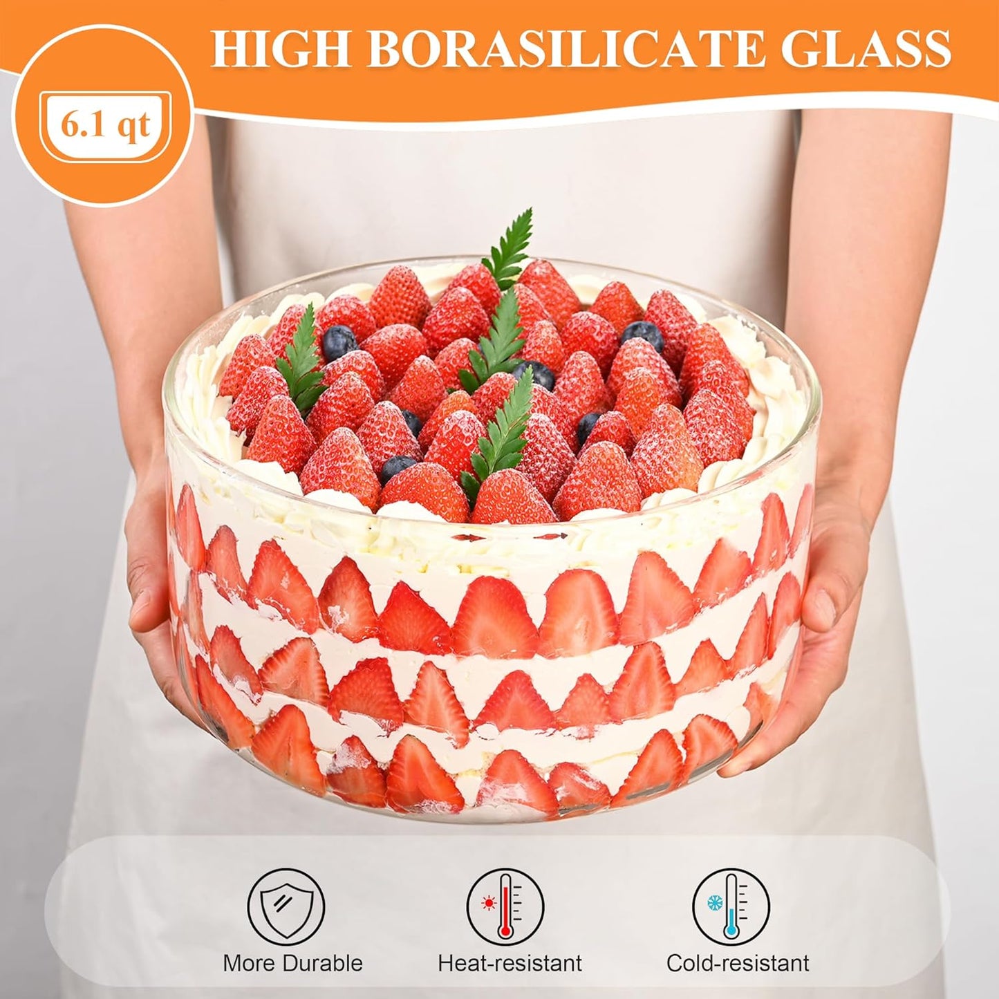 Large Salad Bowl, 10 inch Trifle Bowl Glass 197 oz, Versatile Mixing and Serving Bowls for Laying Ice Cream,Cake,Cupcake,Salad,Fruit,Baking,Dessert and Party Diy, Microwave Safe