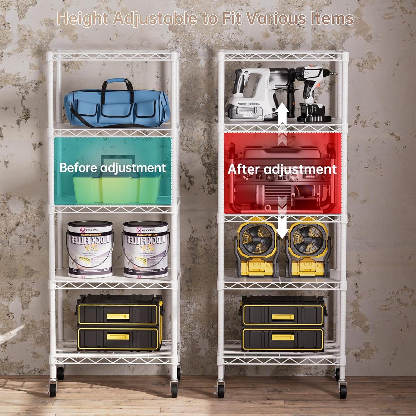 SINGAYE 5 Small Wire Shelves Kitchen Pantry Close Home Organizers and Storage Bathroom Shelf Laundry Room Organization Adjustable Book Metal Garage Shelving Unit