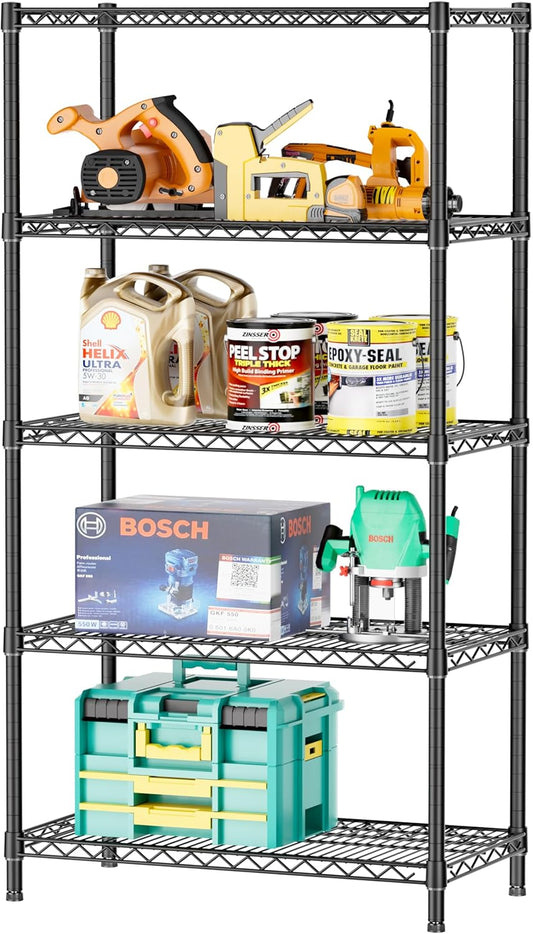SINGAYE 5 Garage Heavy Duty Shelving Unit Kitchen Pantry Close Home Organizers and Storage Bathroom Shelf Laundry Room Organization Industrial Book Metal Wire Adjustable Shelves